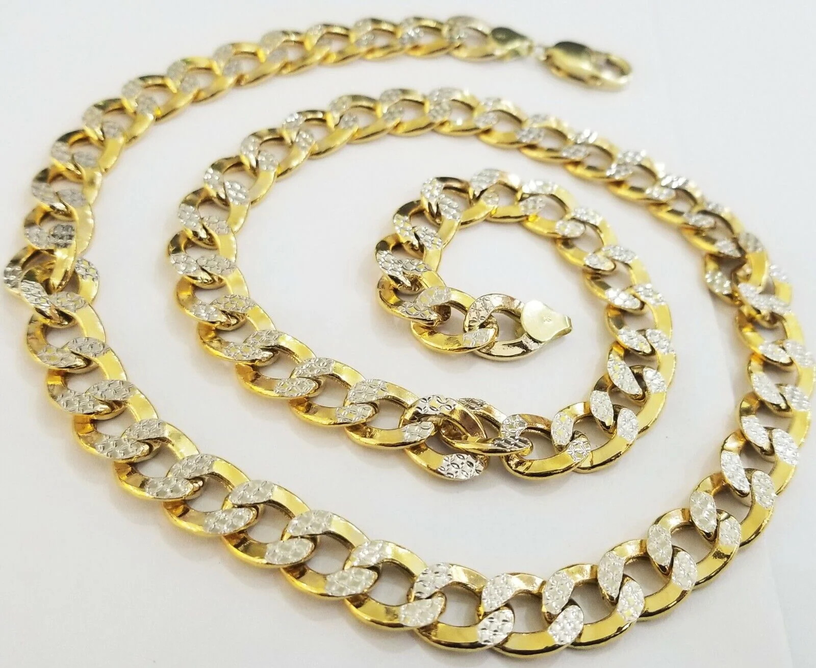 10K gold cuban curve link chain with diamond cut 11mm 26" gold necklace for men - Image 6