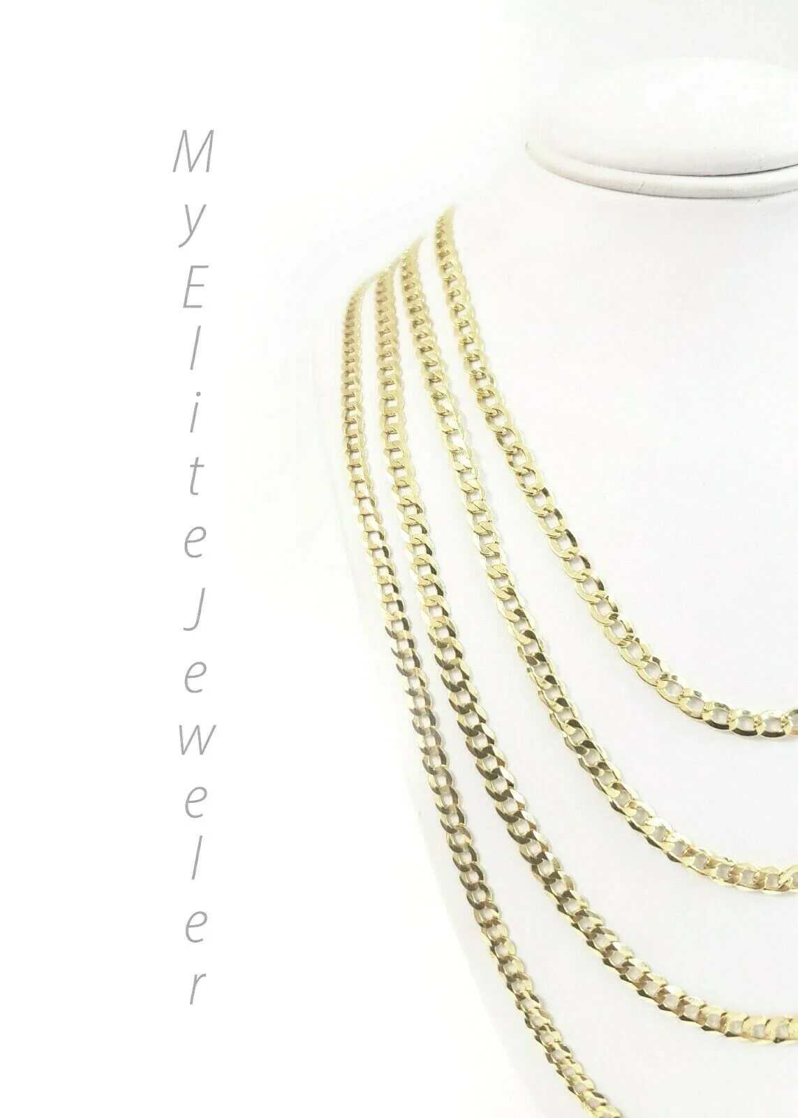 10K Gold Cuban Link Curb Chain Length 18" 20" 22 24" Inch 3mm Necklace Men Women - Image 3