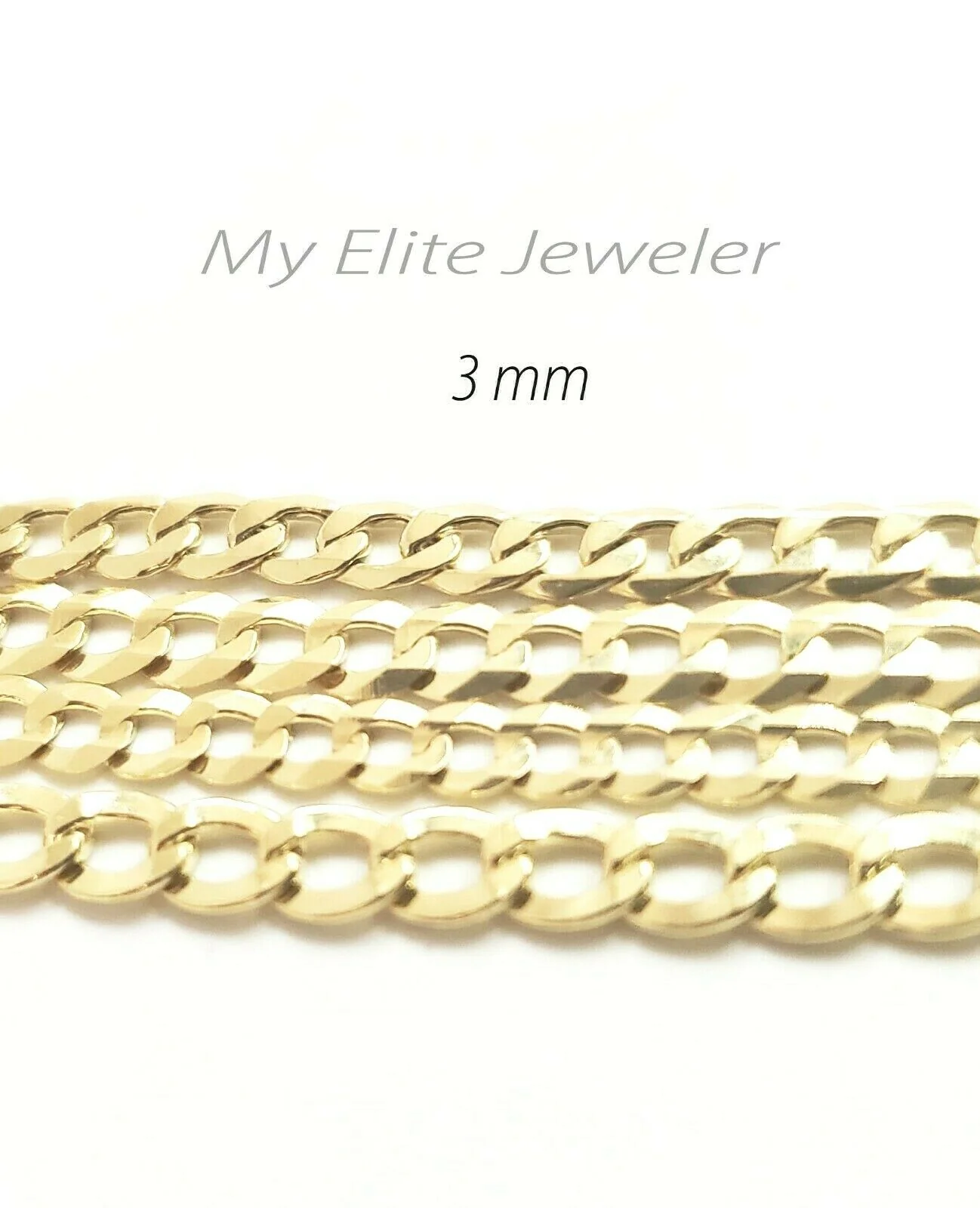10K Gold Cuban Link Curb Chain Length 18" 20" 22 24" Inch 3mm Necklace Men Women - Image 5
