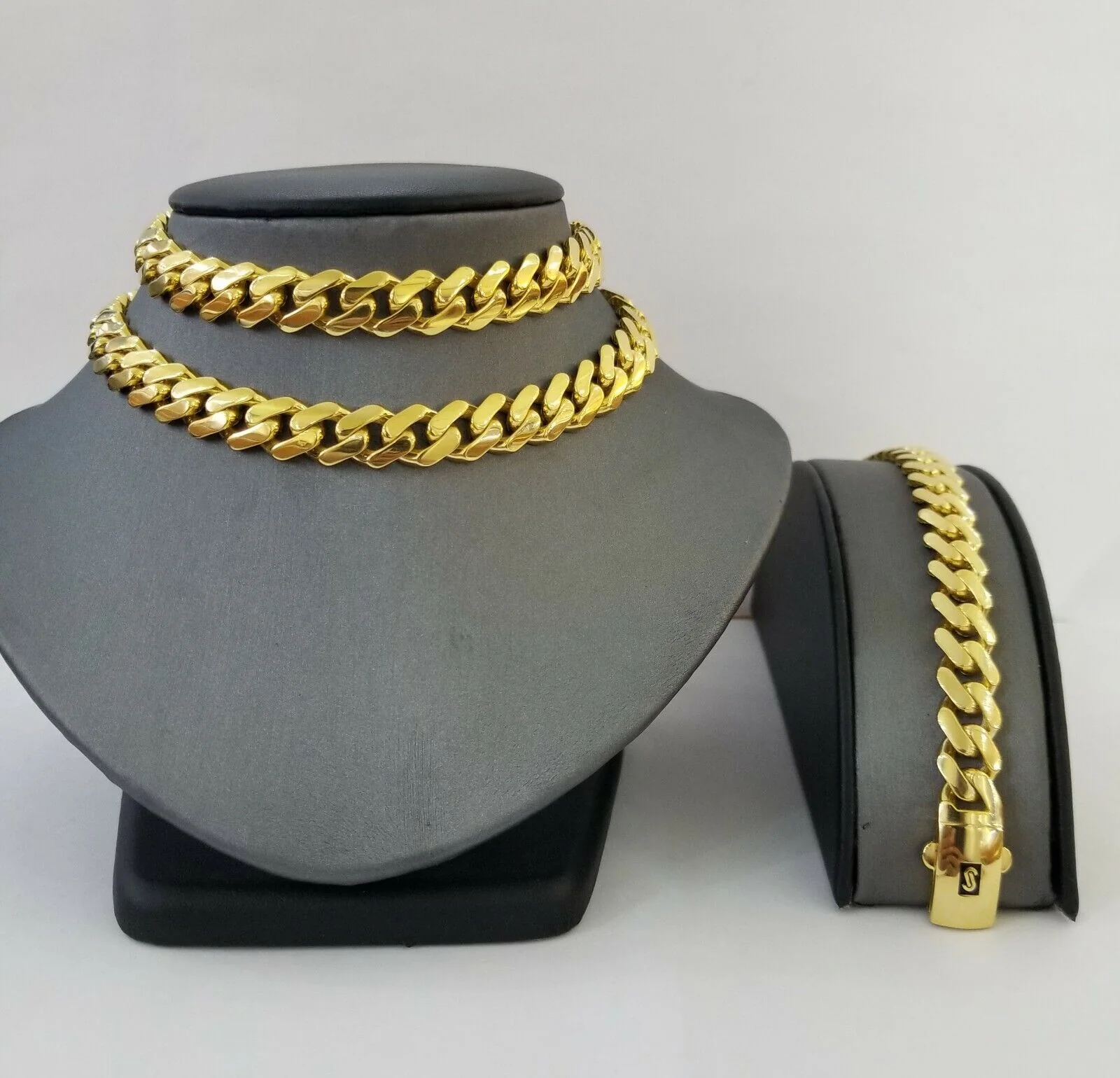 10k Gold Cuban Link Royal 11mm Monaco chain and Bracelet 10kt Real gold set