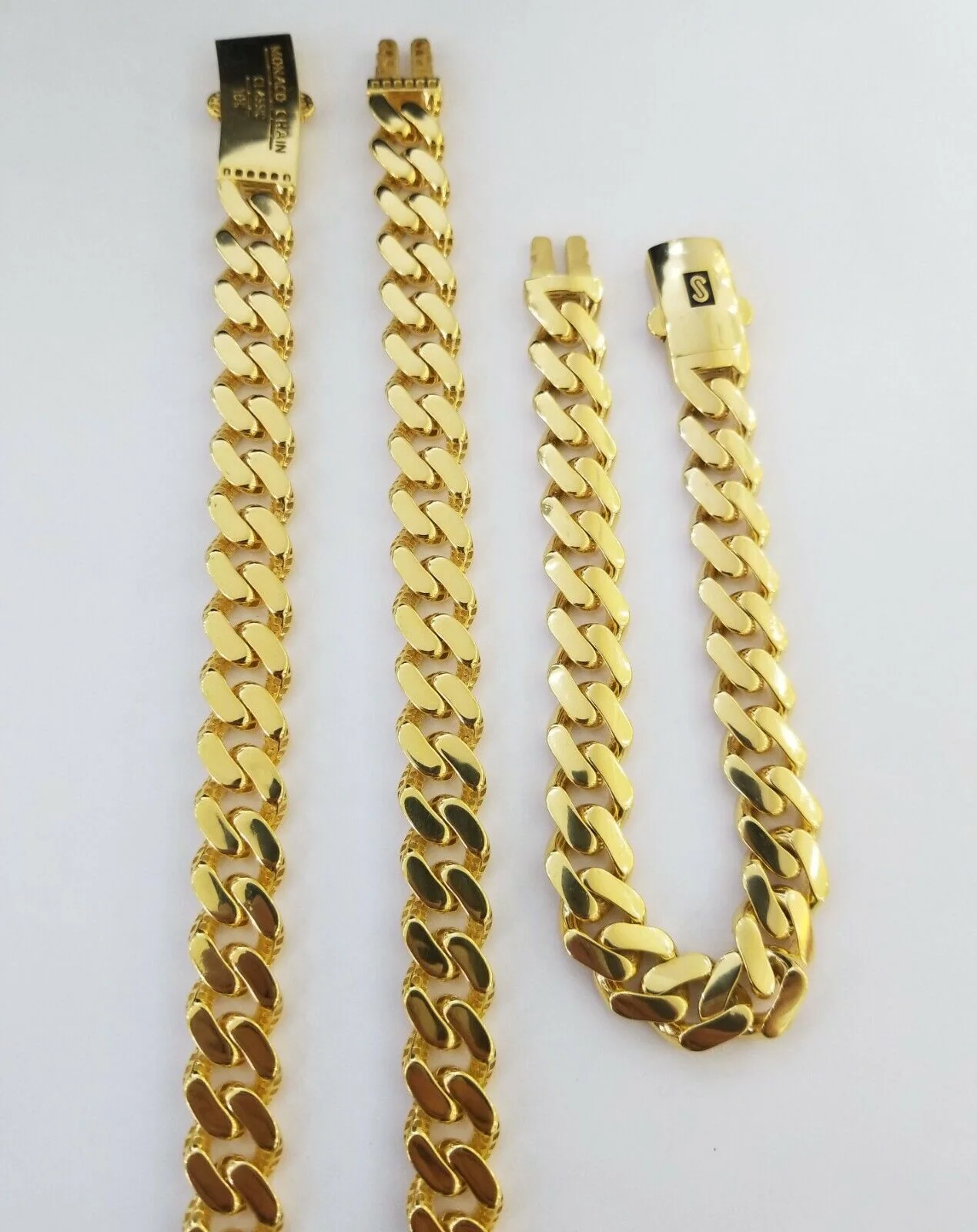 10k Gold Cuban Link Royal 11mm Monaco chain and Bracelet 10kt Real gold set - Image 4