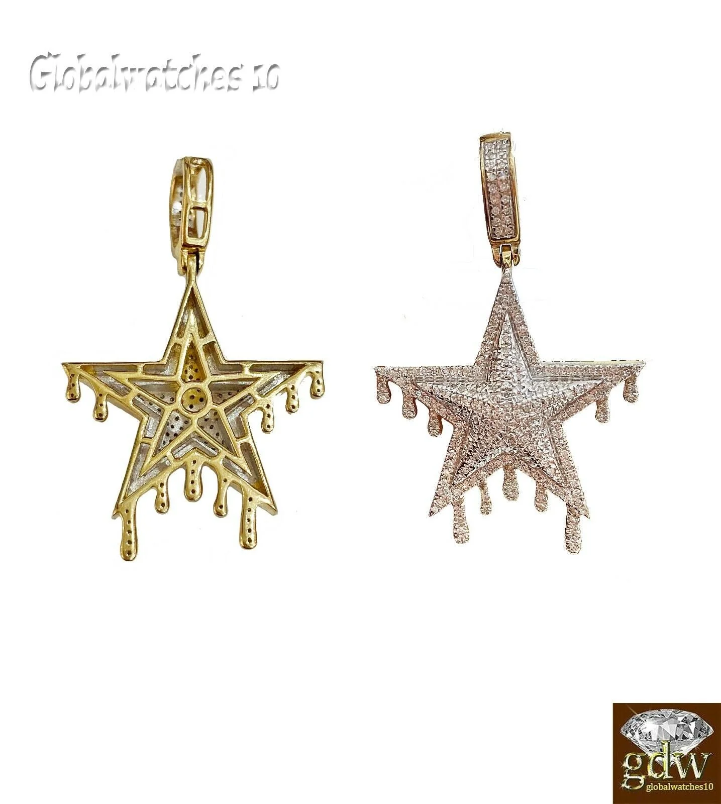 10k Gold Diamond Charm with Rope Chain in 20 22 24 26 inch Star Shape Pendant - Image 3