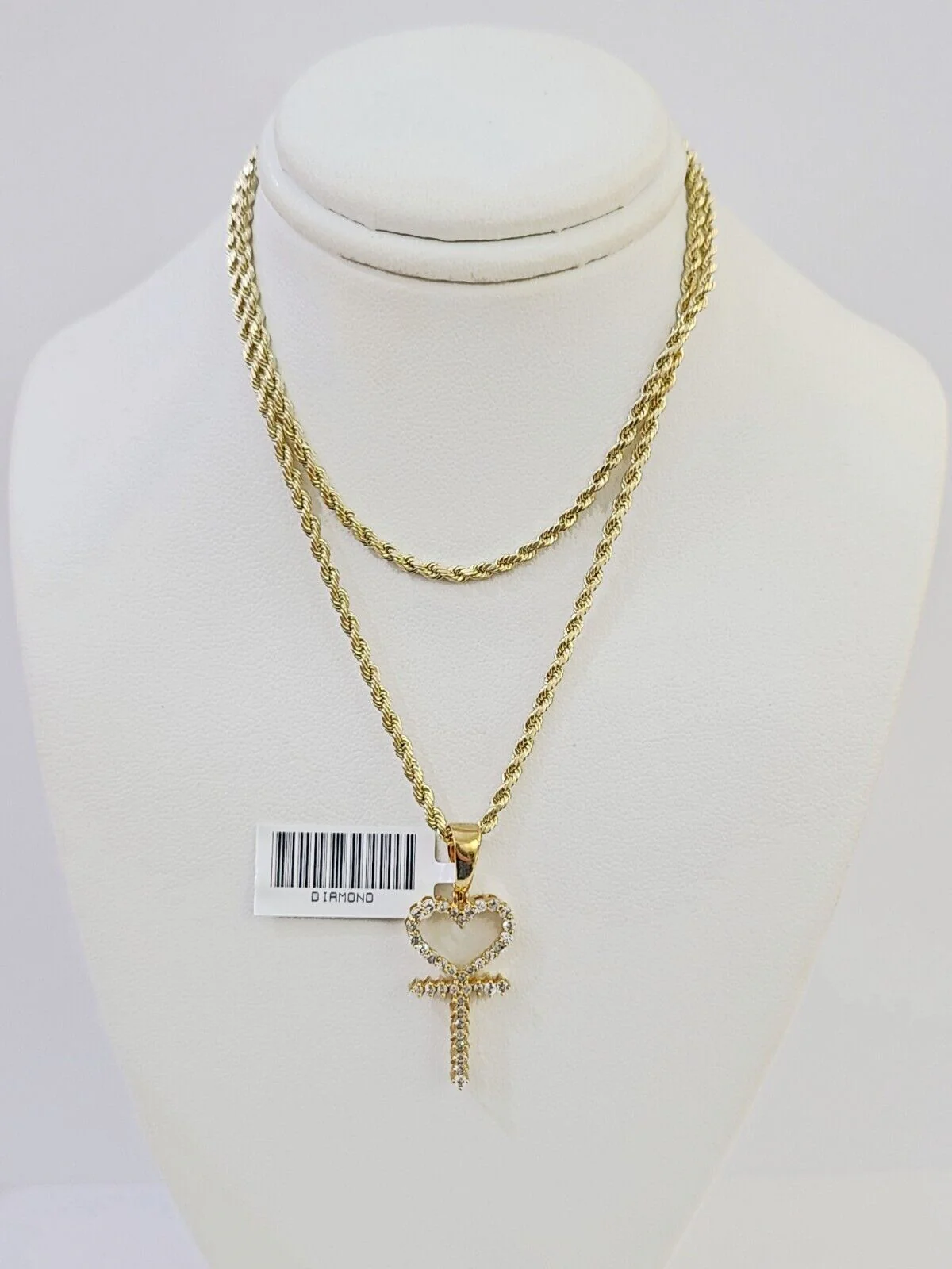 10k Gold Diamond Heart with Cross Pendent and 2.5mm 20 Inches Rope Chain - Image 4