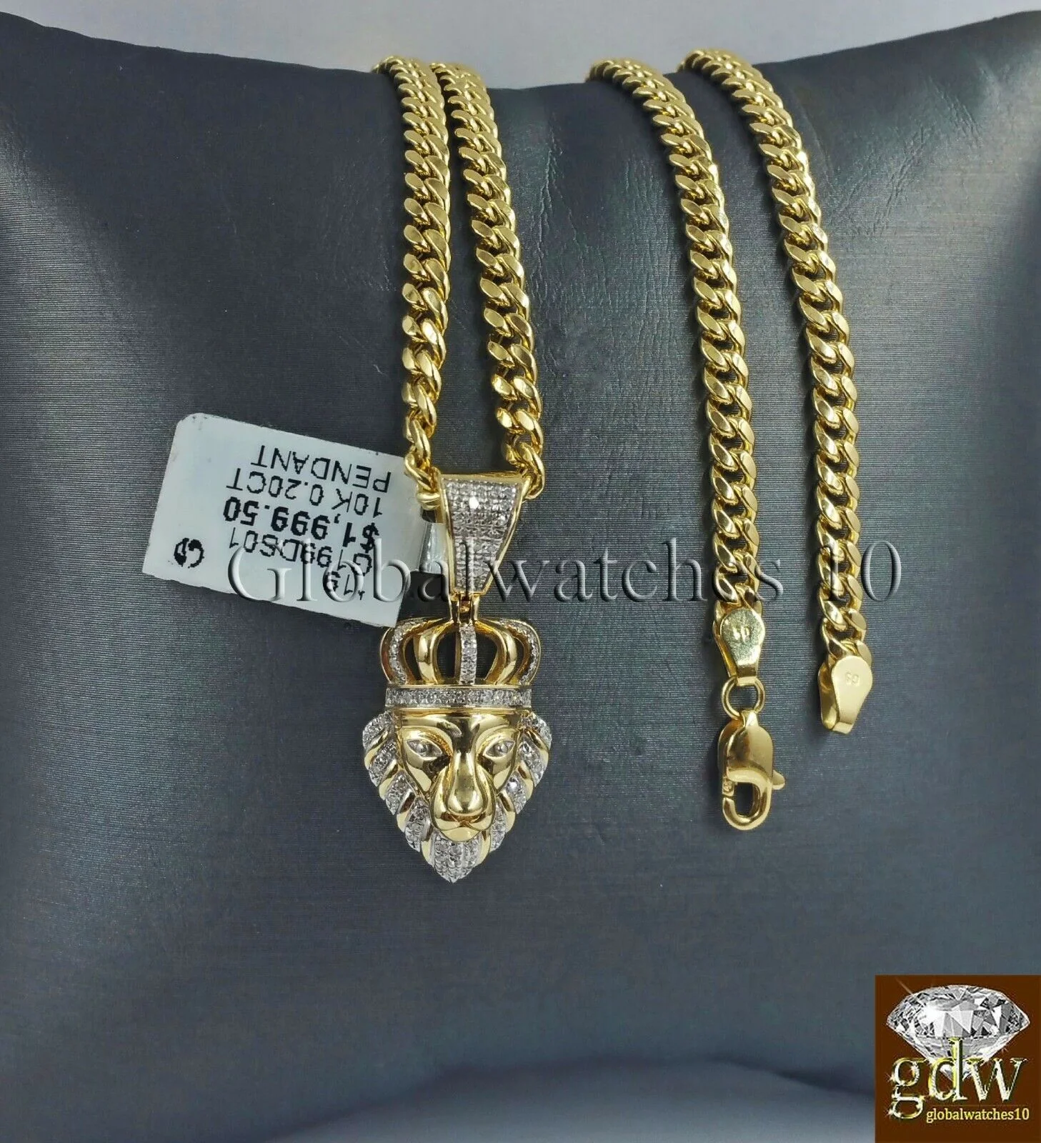 10k Gold & Diamond Lion's Head Charm with 26" Inch Miami Cuban Chain  Men Real - Image 4