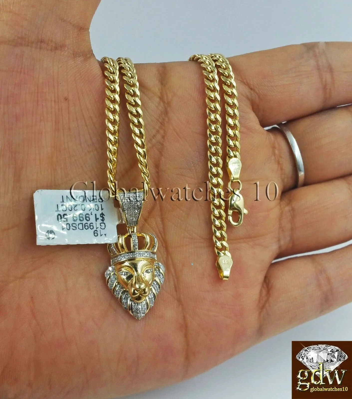 10k Gold & Diamond Lion's Head Charm with 26" Inch Miami Cuban Chain  Men Real - Image 5