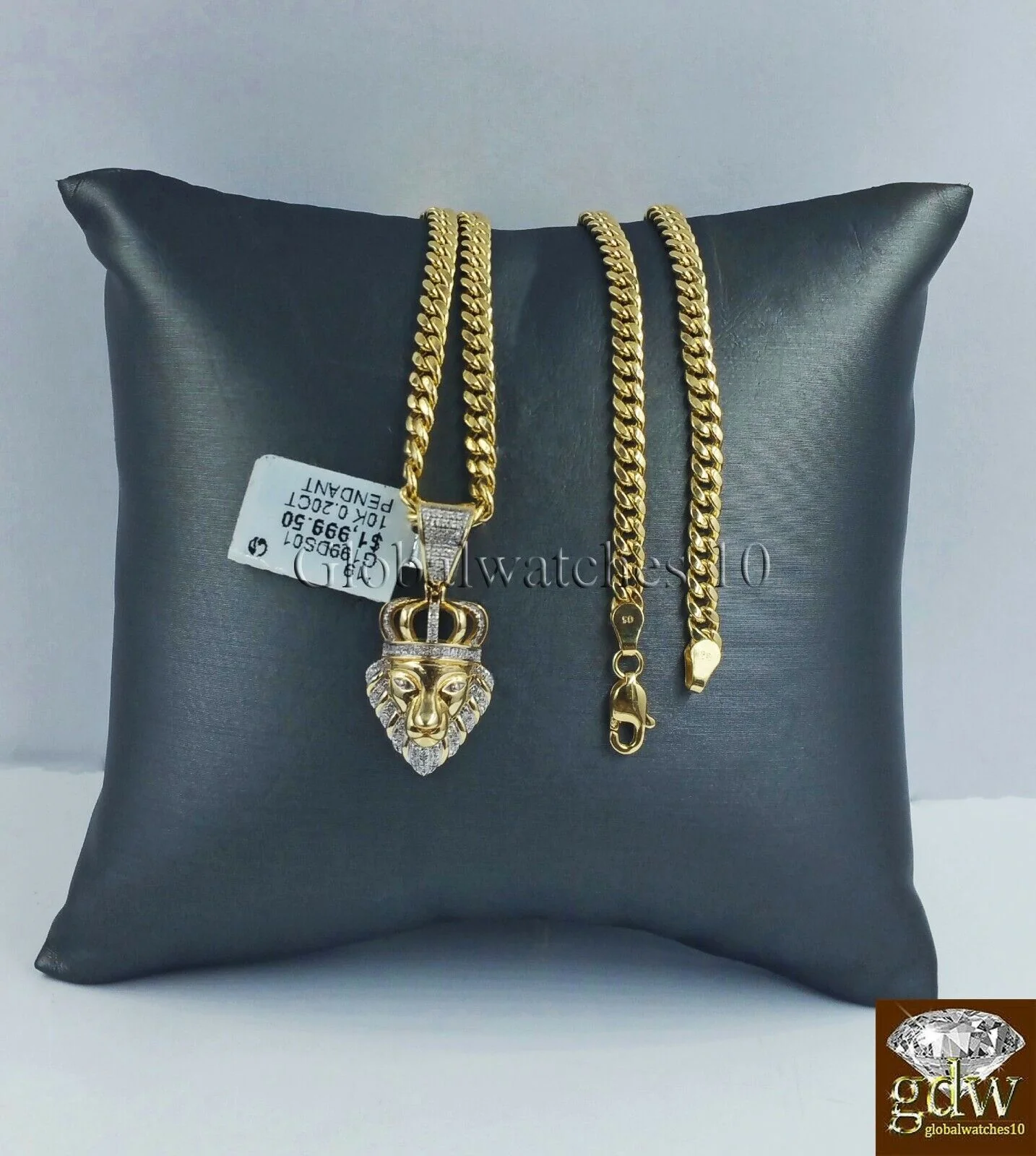 10k Gold & Diamond Lion's Head Charm with 26" Inch Miami Cuban Chain  Men Real - Image 6