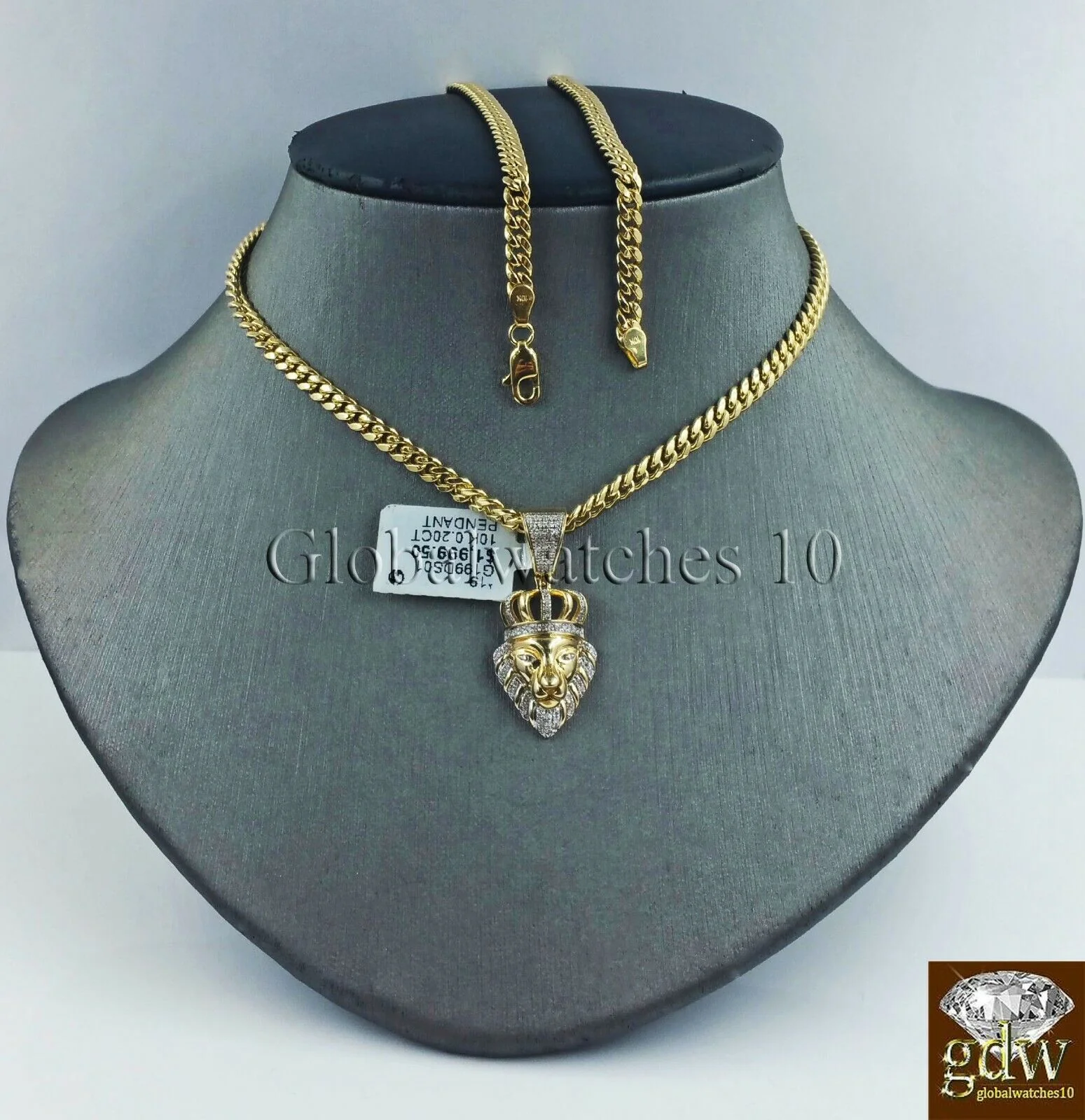 10k Gold & Diamond Lion's Head Charm with 26" Inch Miami Cuban Chain  Men Real - Image 7