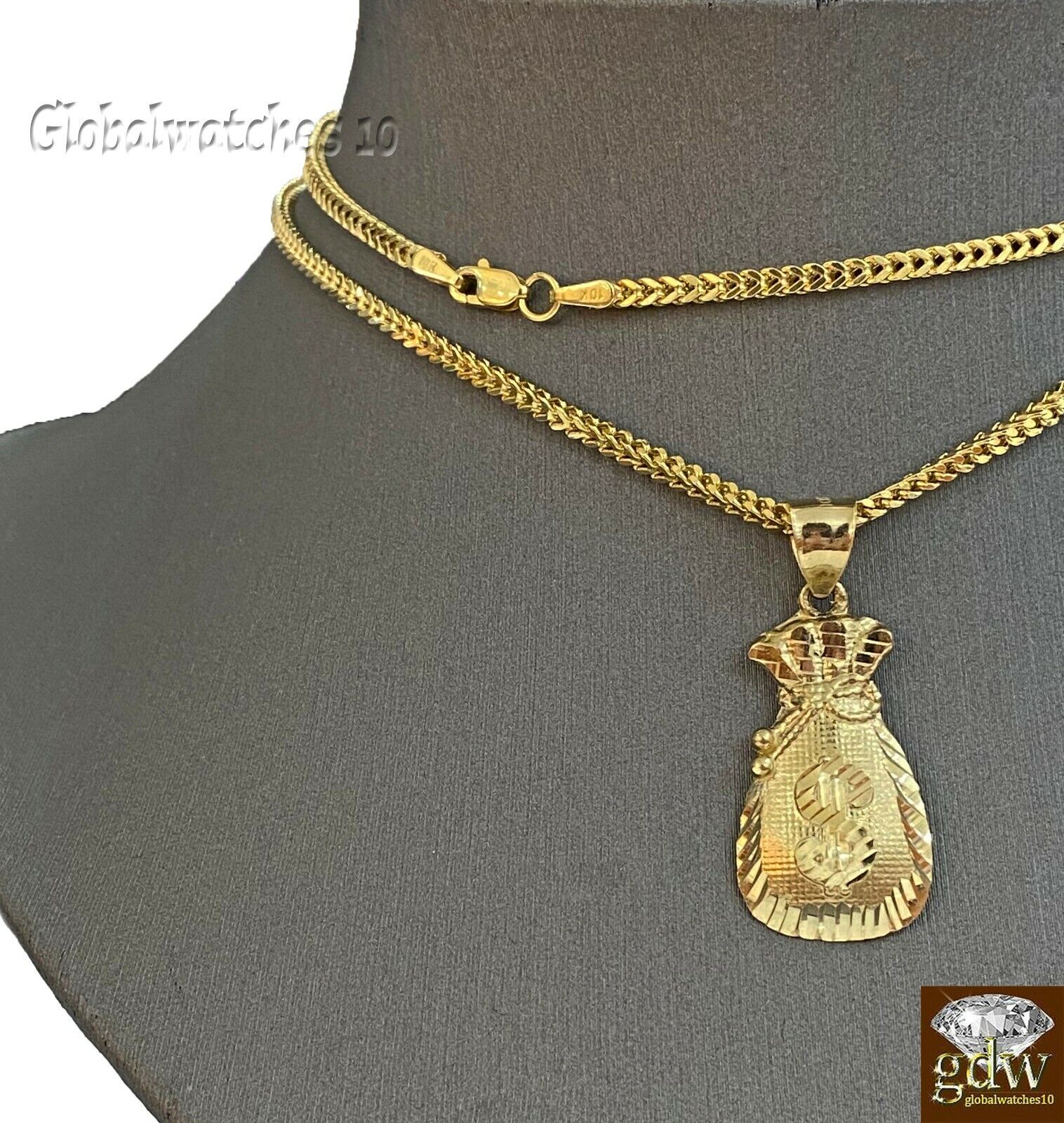 10k Gold Dollar Bag Charm Pendant Franco Chain  22 24 26 28 Inch Real - Image 4