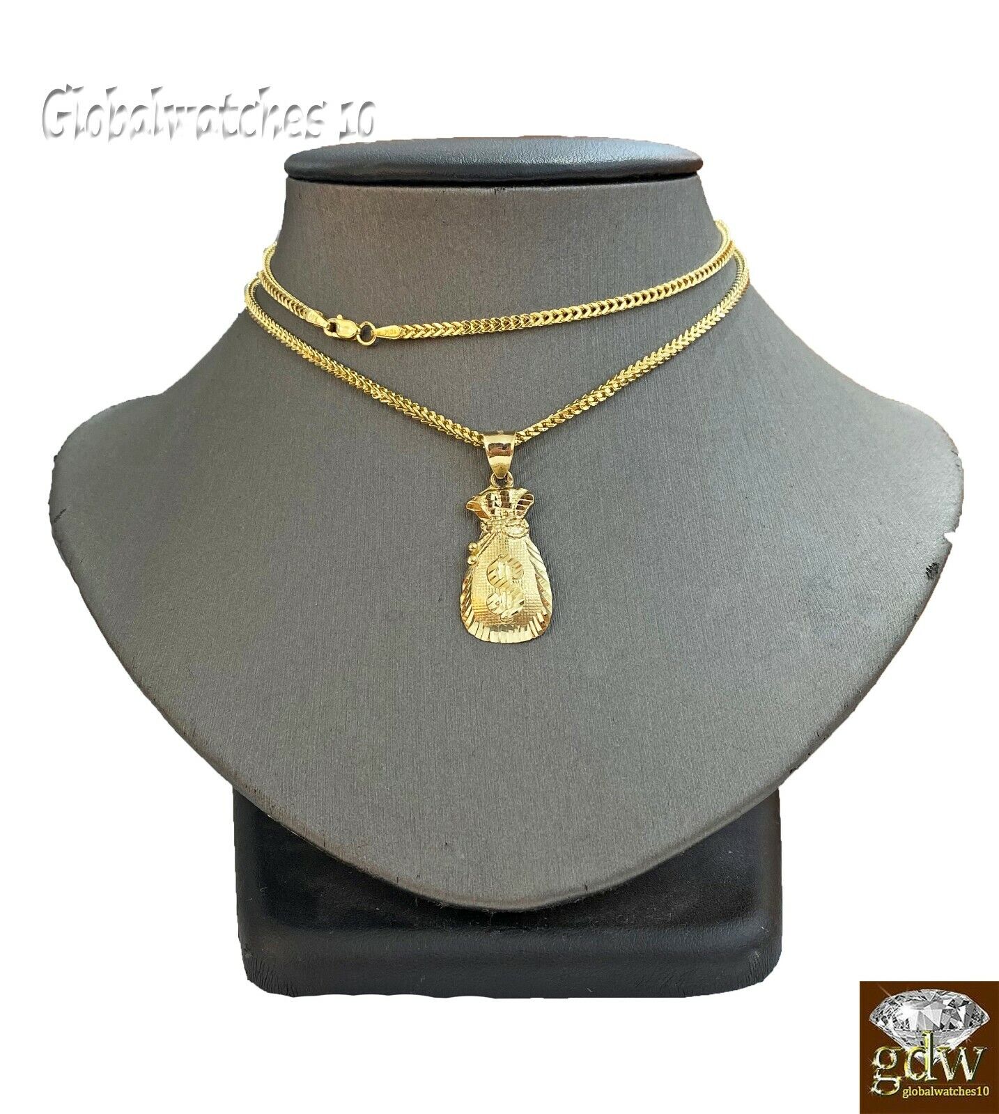 10k Gold Dollar Bag Charm Pendant Franco Chain  22 24 26 28 Inch Real - Image 8