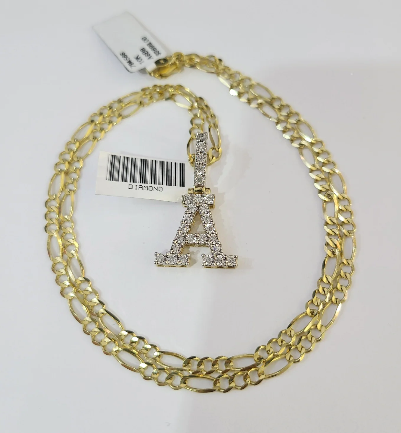 10k Gold Figaro Chain A Diamond Initial Pendant 3mm 20-28 inch SET Necklace - Image 2