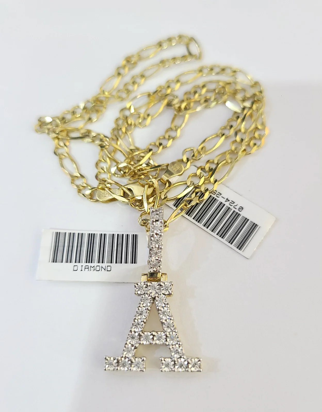10k Gold Figaro Chain A Diamond Initial Pendant 3mm 20-28 inch SET Necklace - Image 5