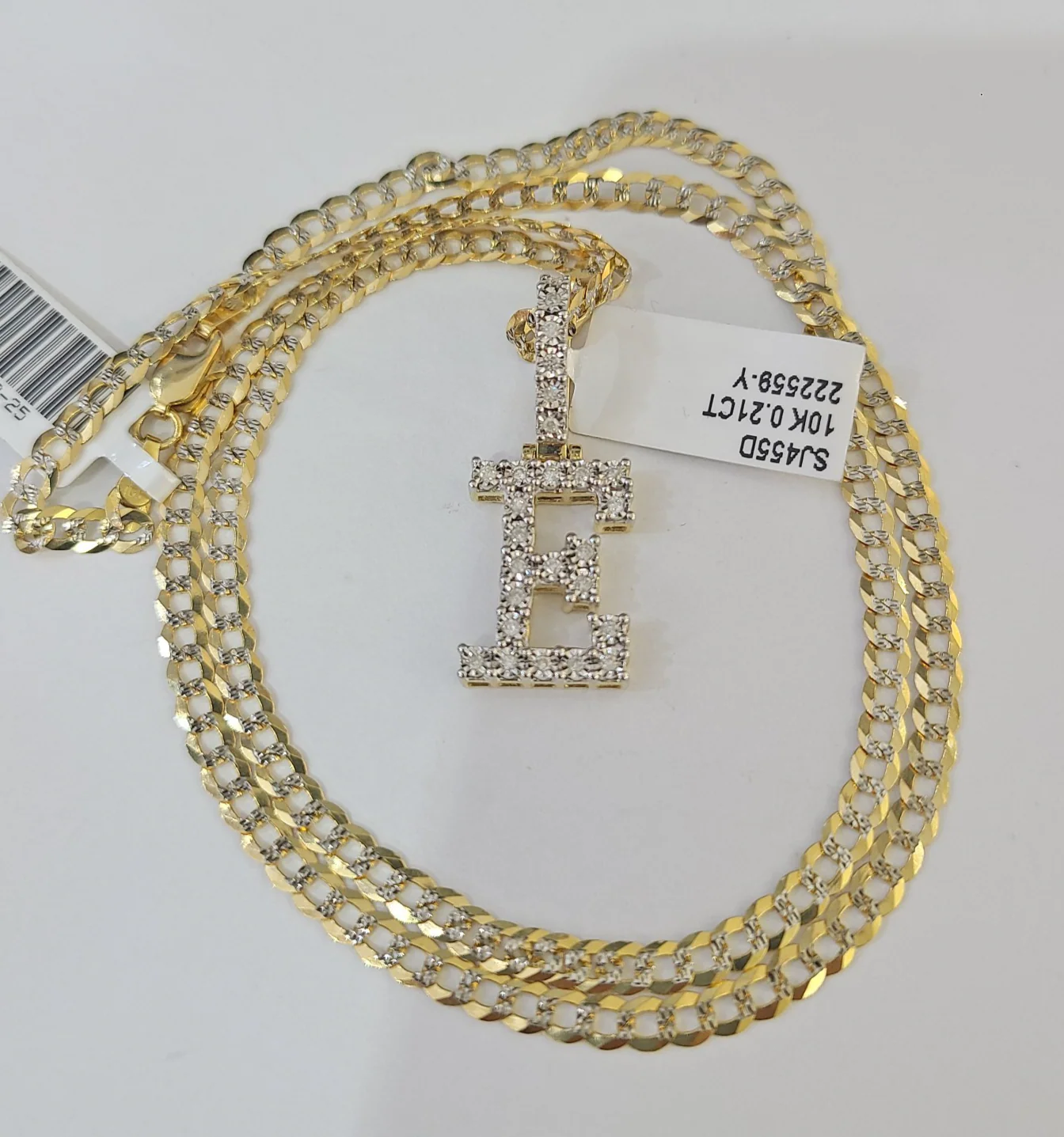 10k Gold Figaro Chain E Diamond Initial Pendant 3mm 20-28 inch SET Necklace - Image 6