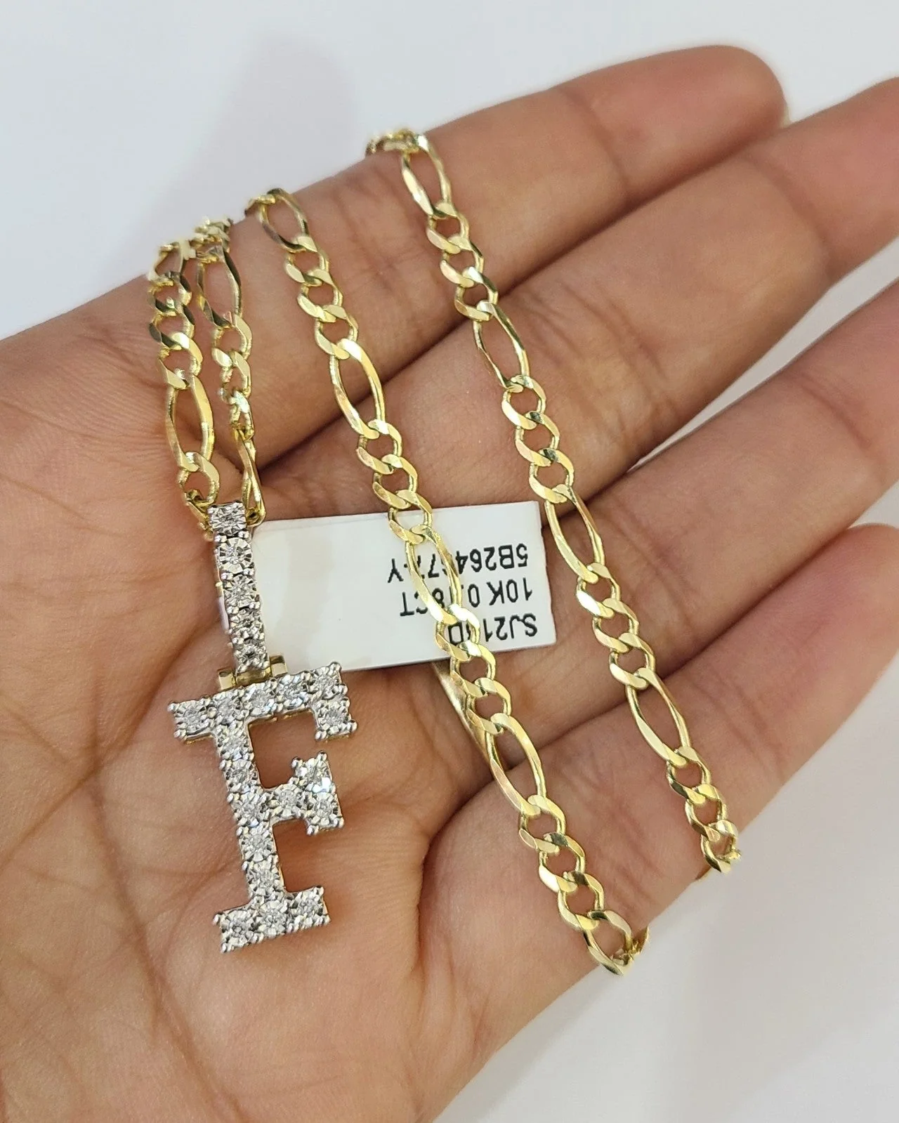 10k Gold Figaro Chain F Diamond Initial Pendant 3mm 20-28 inch SET Necklace - Image 6