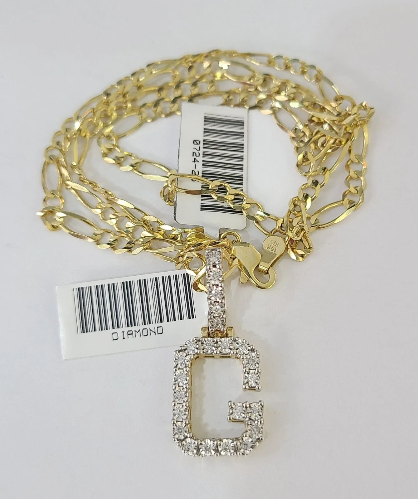 10k Gold Figaro Chain G Diamond Initial Pendant 3mm 20-28 inch SET Necklace - Image 5