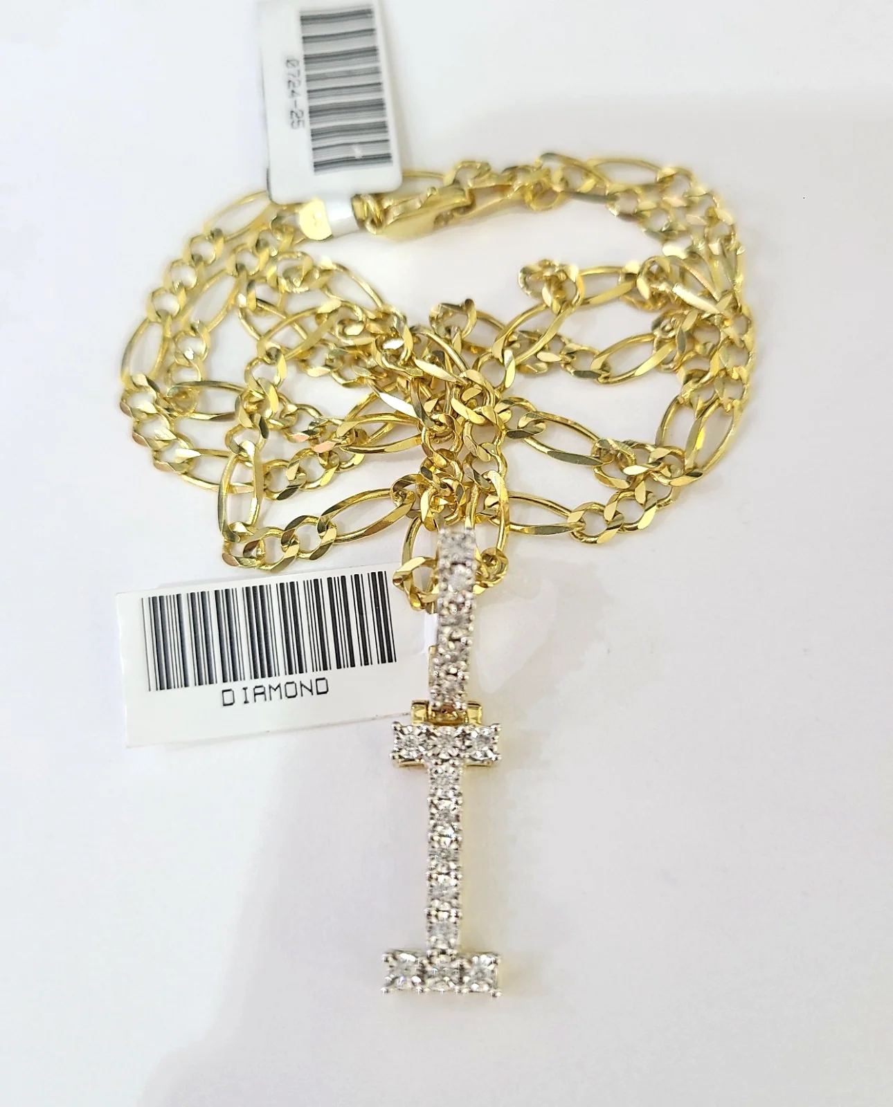 10k Gold Figaro Chain I Diamond Initial Pendant 3mm 20-28 inch SET Necklace - Image 3