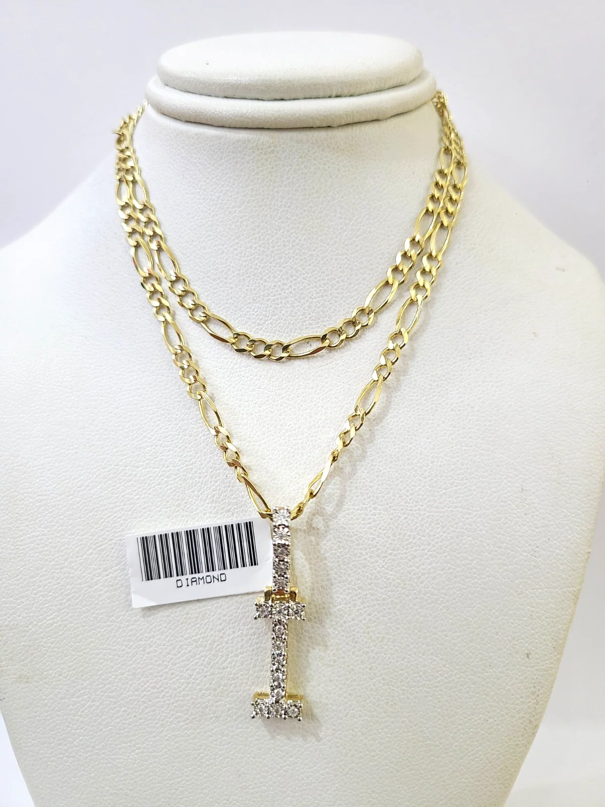 10k Gold Figaro Chain I Diamond Initial Pendant 3mm 20-28 inch SET Necklace - Image 4