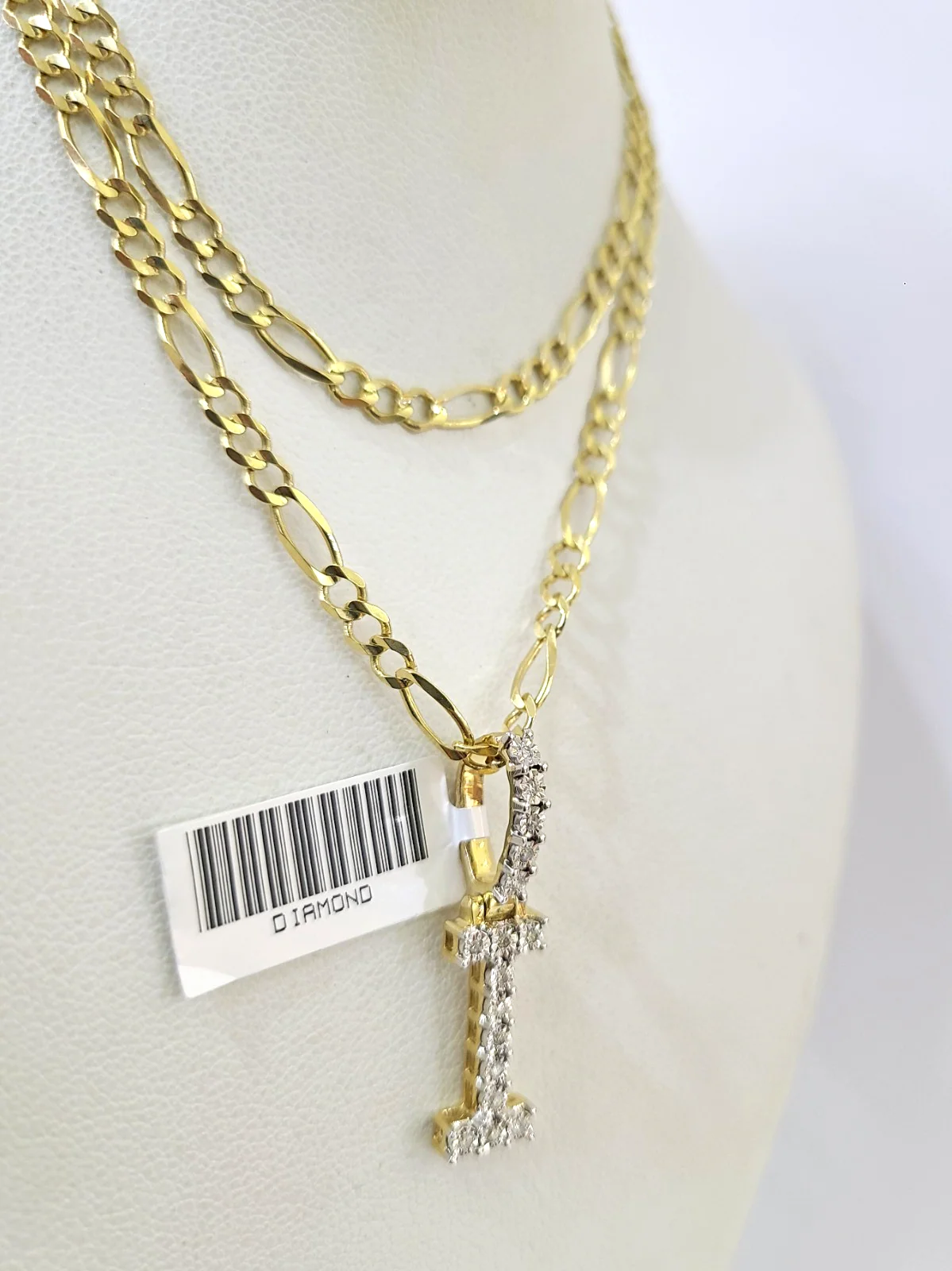 10k Gold Figaro Chain I Diamond Initial Pendant 3mm 20-28 inch SET Necklace - Image 6