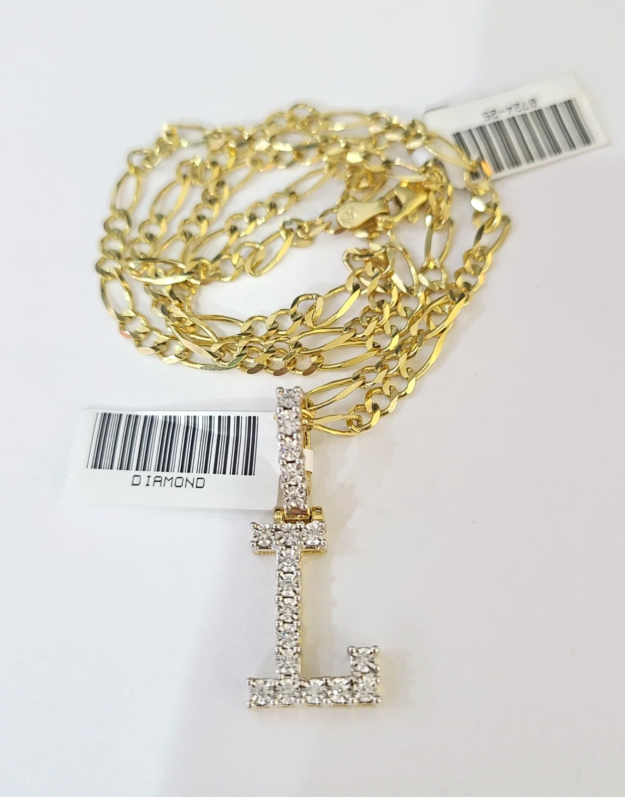10k Gold Figaro Chain L Diamond Initial Pendant 3mm 20-28 inch SET Necklace - Image 5
