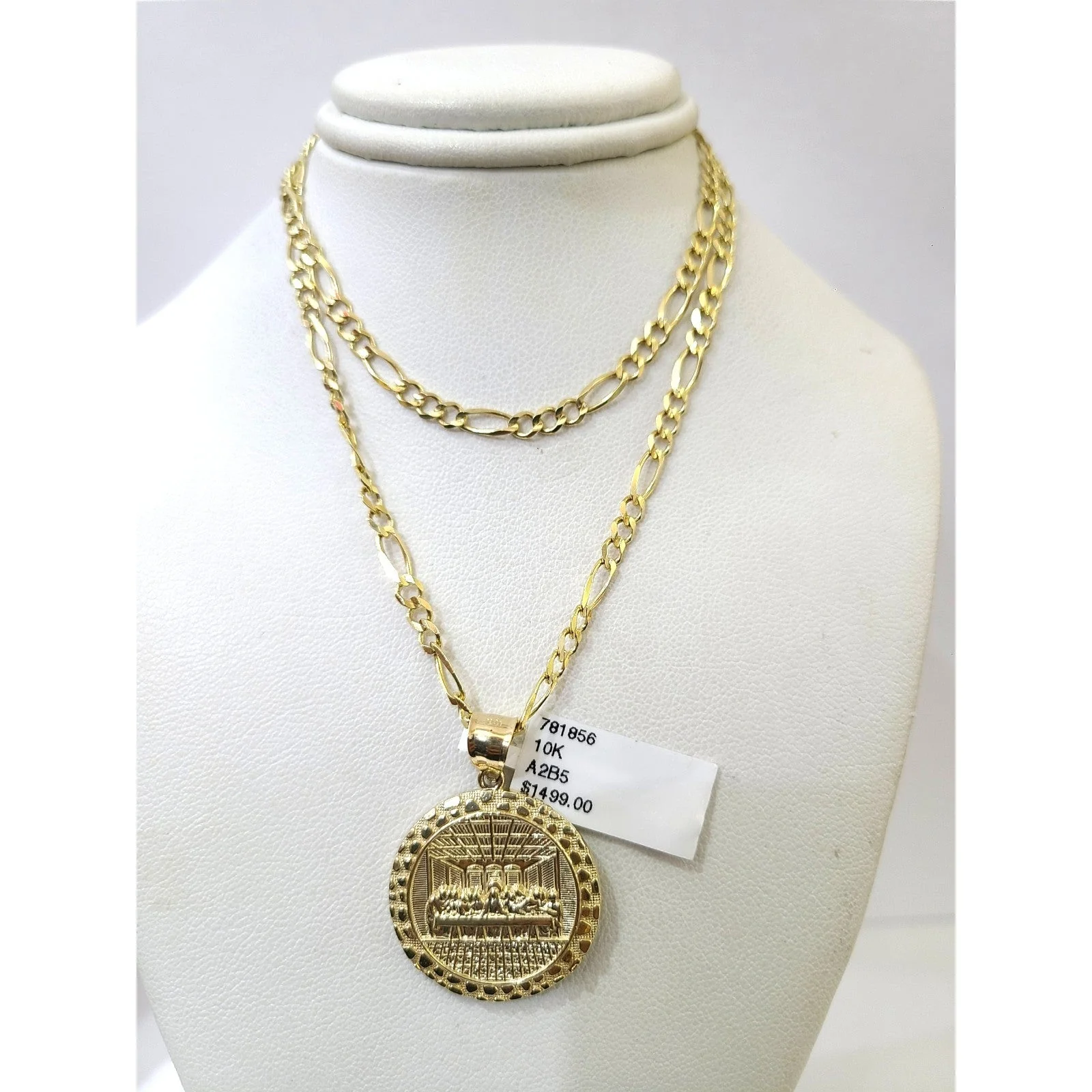 10k Gold Figaro Chain Last Supper Pendant Charm 3mm 20–28-inch SET Necklace - Image 2