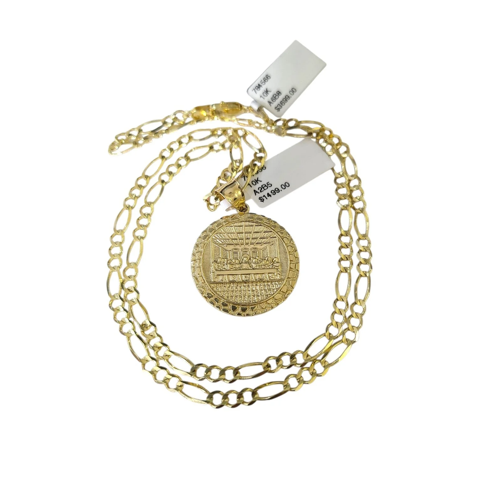 10k Gold Figaro Chain Last Supper Pendant Charm 3mm 20–28-inch SET Necklace - Image 5