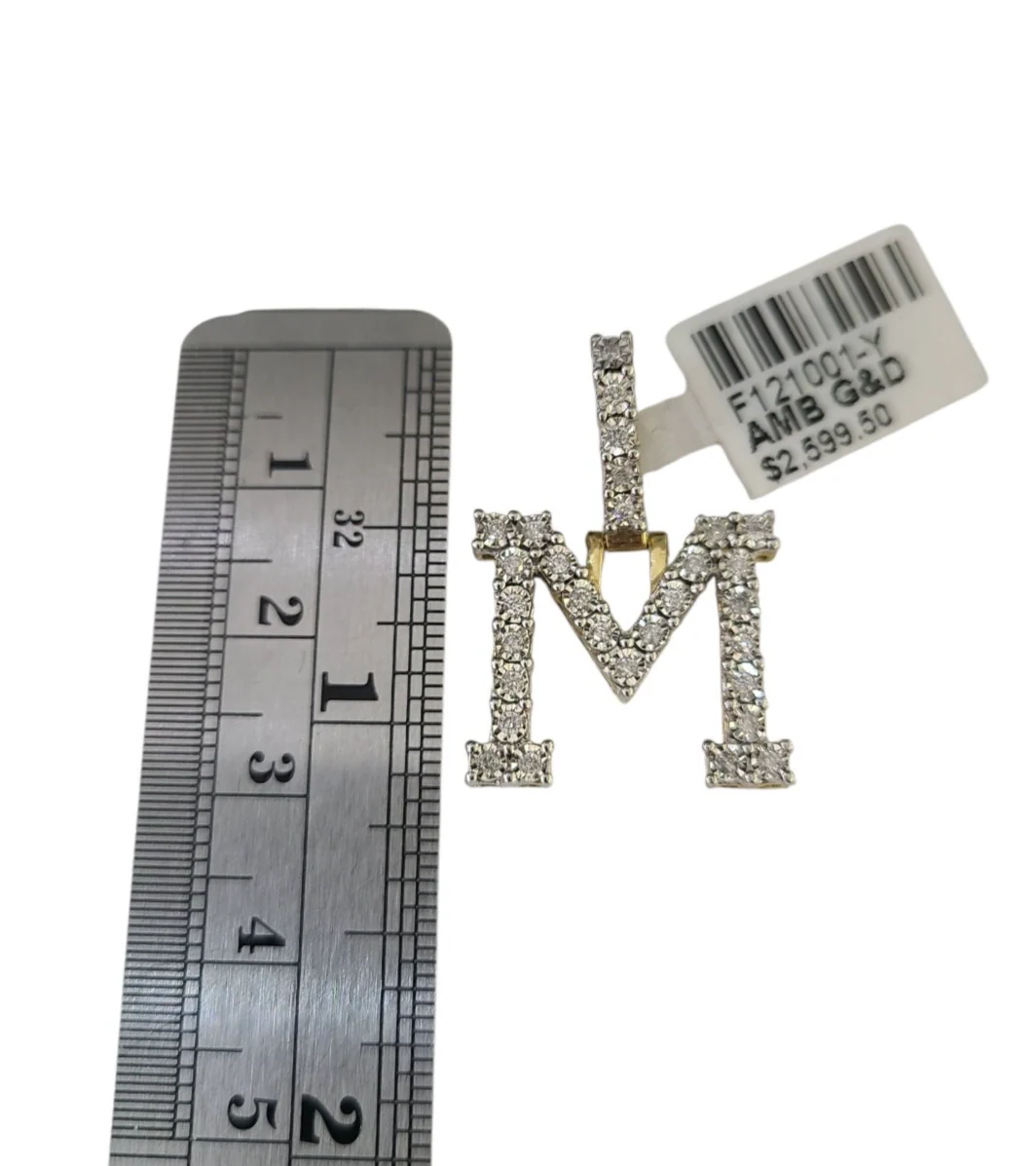 10k Gold Figaro Chain M Diamond Initial Pendant 3mm 20-28 inch SET Necklace - Image 3