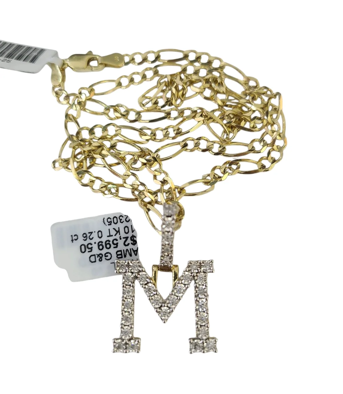10k Gold Figaro Chain M Diamond Initial Pendant 3mm 20-28 inch SET Necklace - Image 5