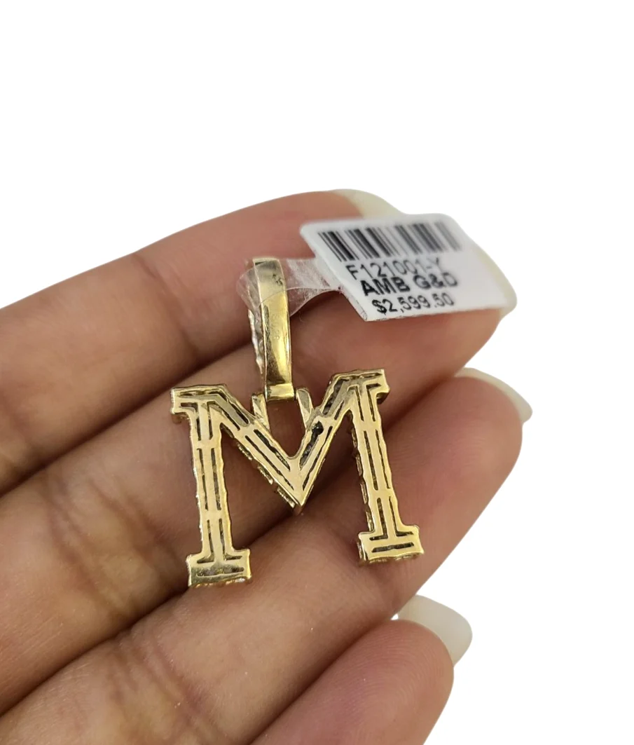 10k Gold Figaro Chain M Diamond Initial Pendant 3mm 20-28 inch SET Necklace - Image 6