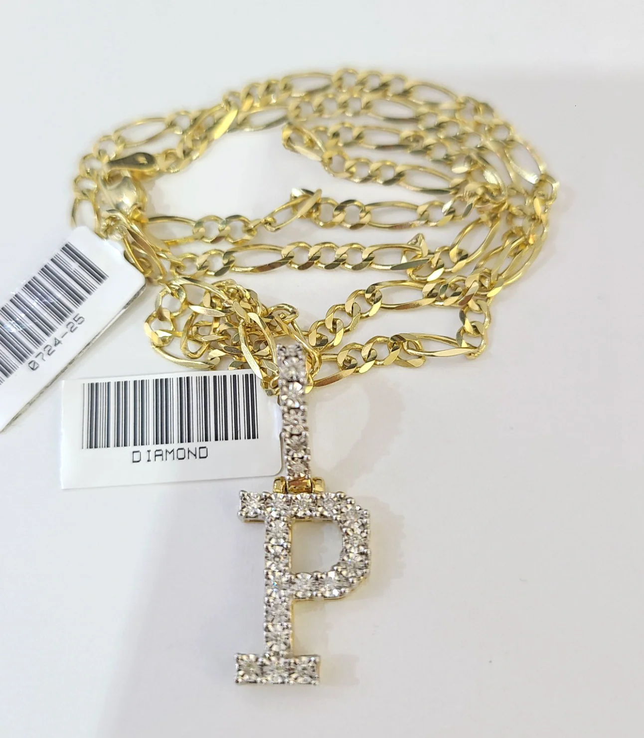 10k Gold Figaro Chain P Diamond Initial Pendant 3mm 20-28 inch SET Necklace - Image 3