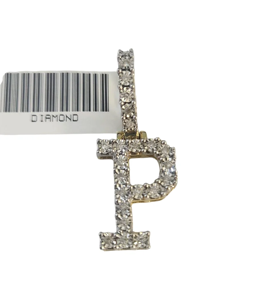 10k Gold Figaro Chain P Diamond Initial Pendant 3mm 20-28 inch SET Necklace - Image 4