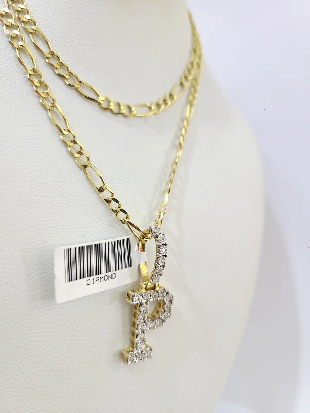 10k Gold Figaro Chain P Diamond Initial Pendant 3mm 20-28 inch SET Necklace - Image 5