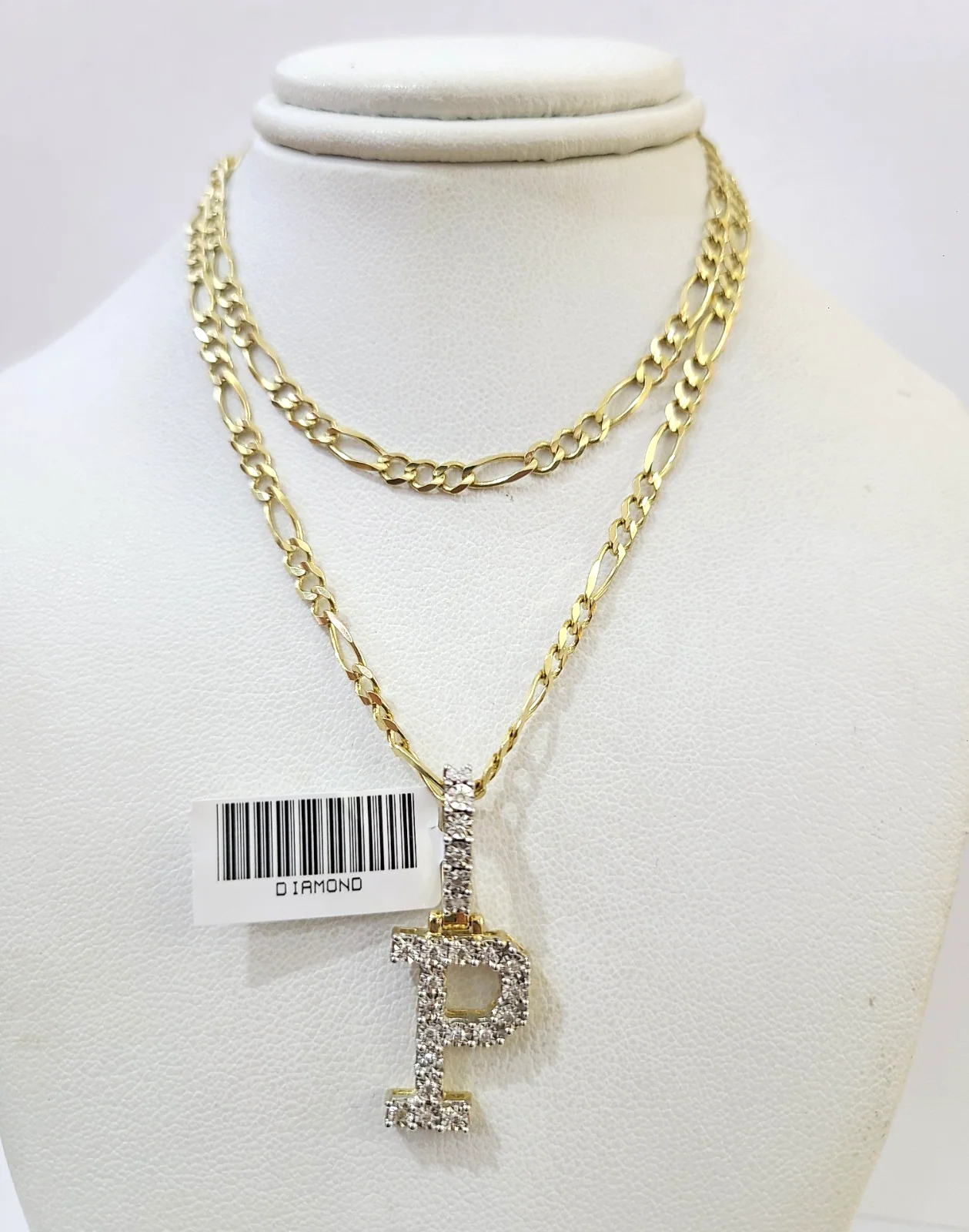 10k Gold Figaro Chain P Diamond Initial Pendant 3mm 20-28 inch SET Necklace - Image 7