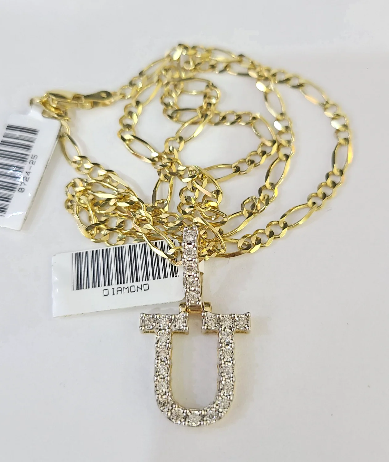10k Gold Figaro Chain U Diamond Initial Pendant 3mm 20-28 inch SET Necklace - Image 5