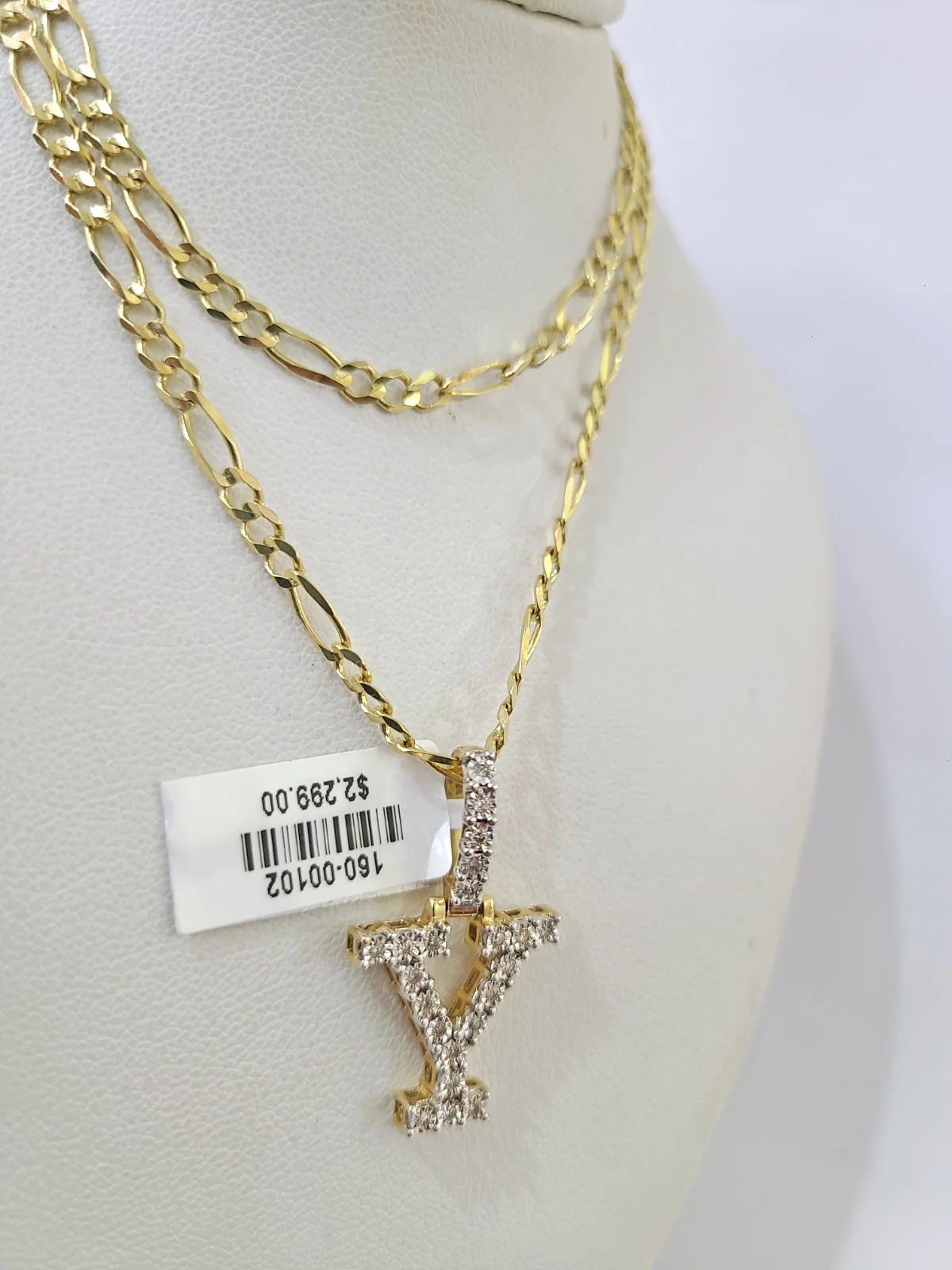 10k Gold Figaro Chain Y Diamond Initial Pendant 3mm 20-28 inch SET Necklace - Image 5