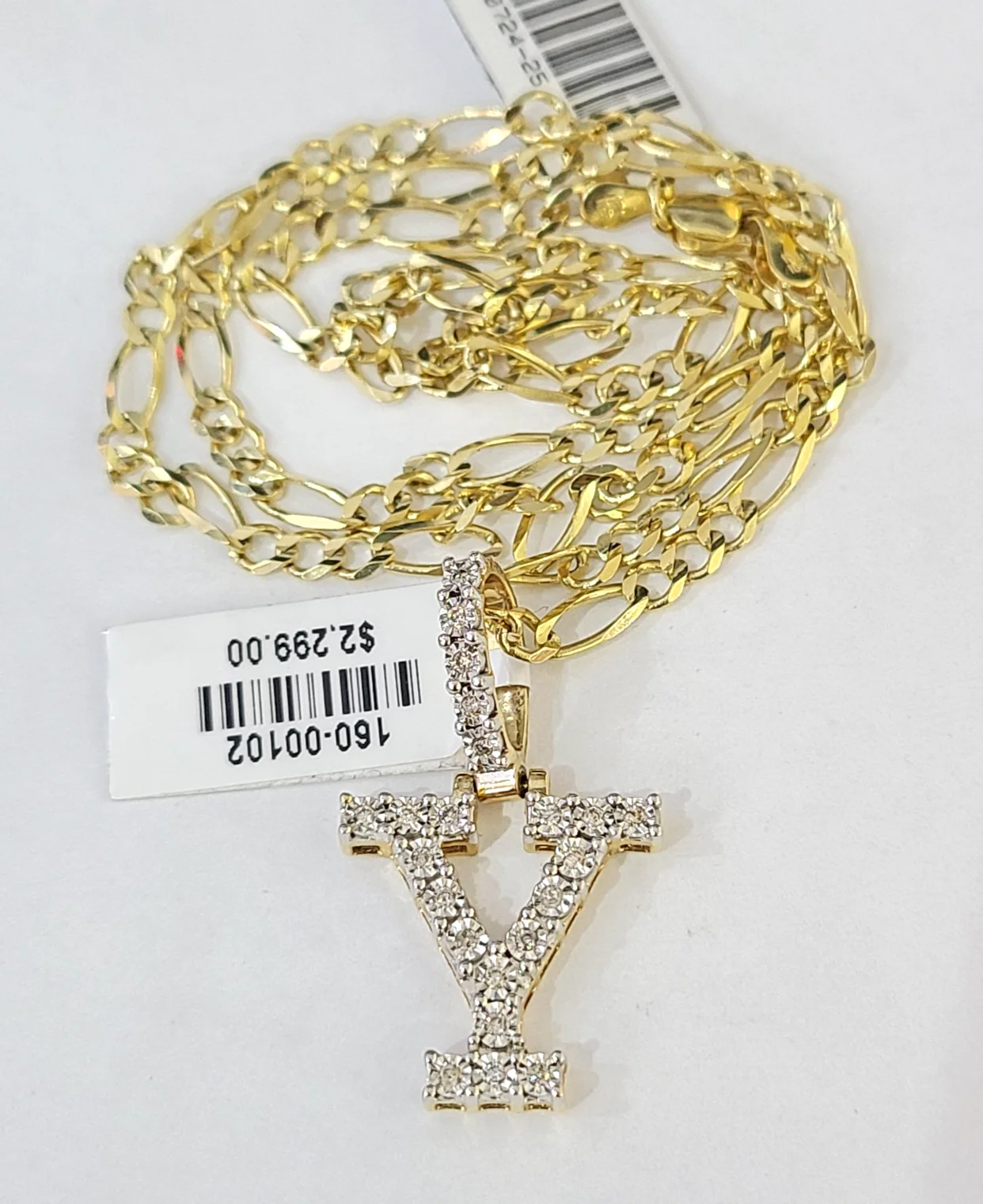 10k Gold Figaro Chain Y Diamond Initial Pendant 3mm 20-28 inch SET Necklace - Image 6