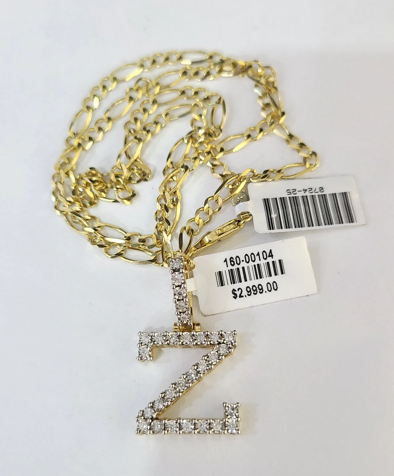 10k Gold Figaro Chain Z Diamond Initial Pendant 3mm 20-28 inch SET Necklace - Image 5