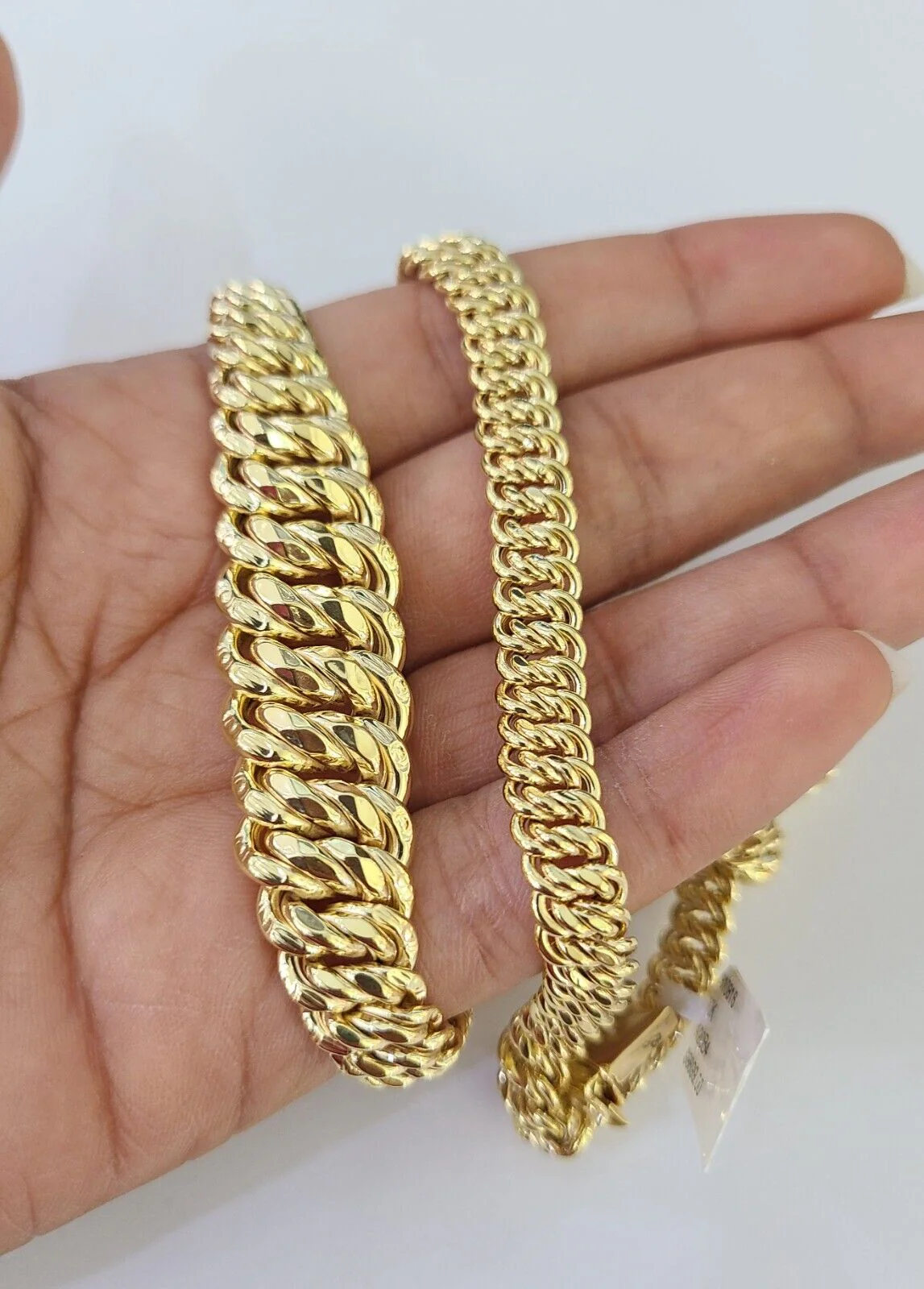 10K Gold Flat Byzantine Link Princesa Necklace Bracelet 7mm Real Yellow SET - Image 10