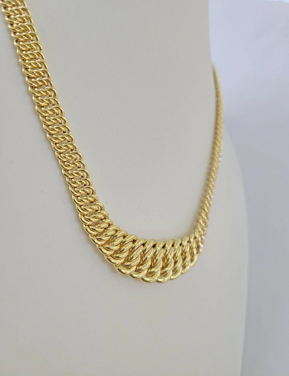 10K Gold Flat Byzantine Link Princesa Necklace Bracelet 7mm Real Yellow SET - Image 11