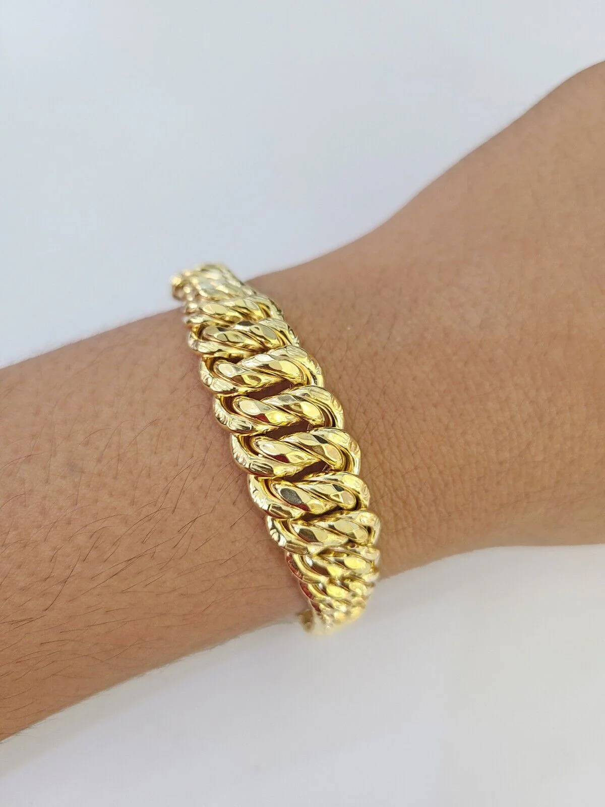 10K Gold Flat Byzantine Link Princesa Necklace Bracelet 7mm Real Yellow SET - Image 12