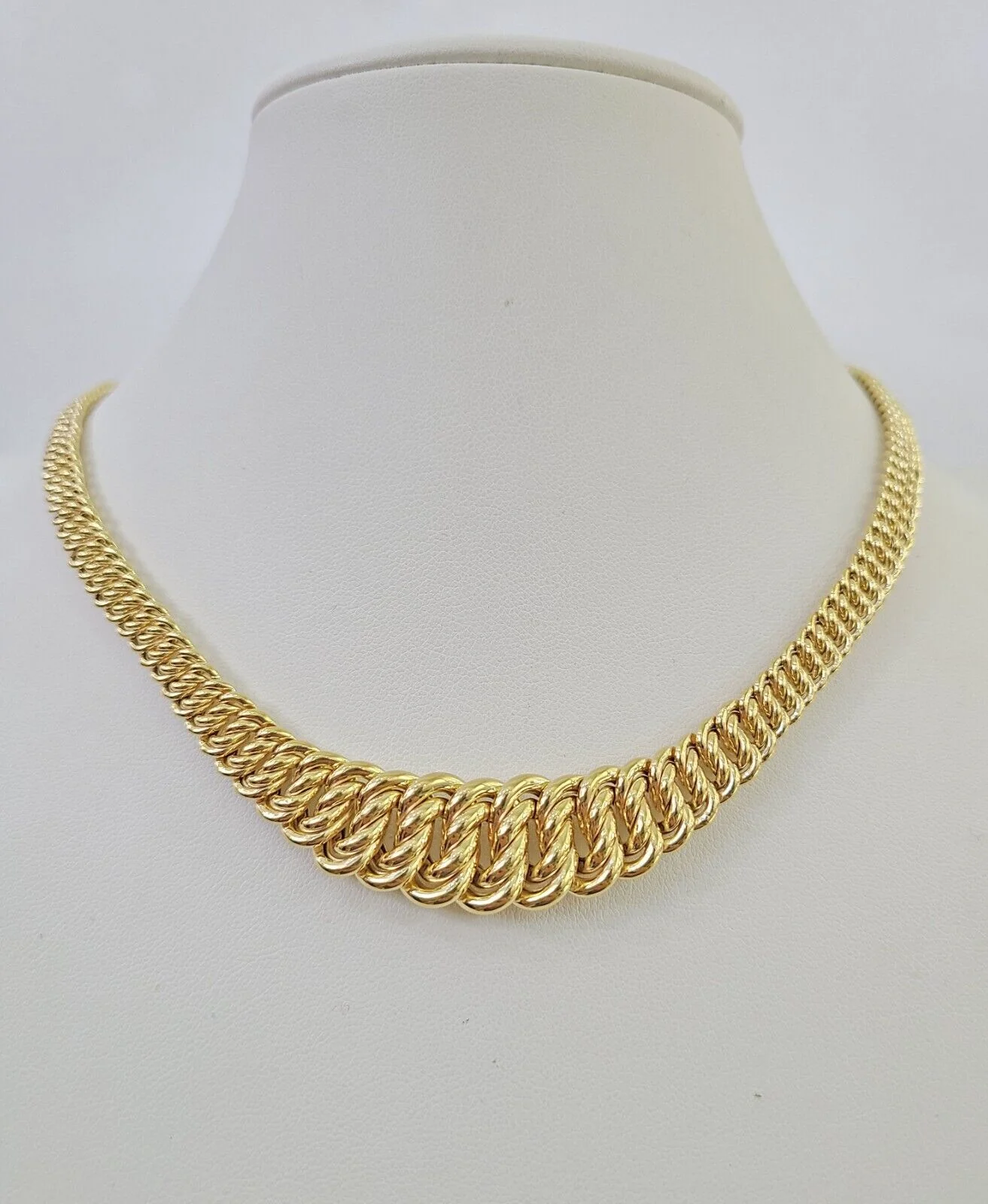 10K Gold Flat Byzantine Link Princesa Necklace Bracelet 7mm Real Yellow SET - Image 13