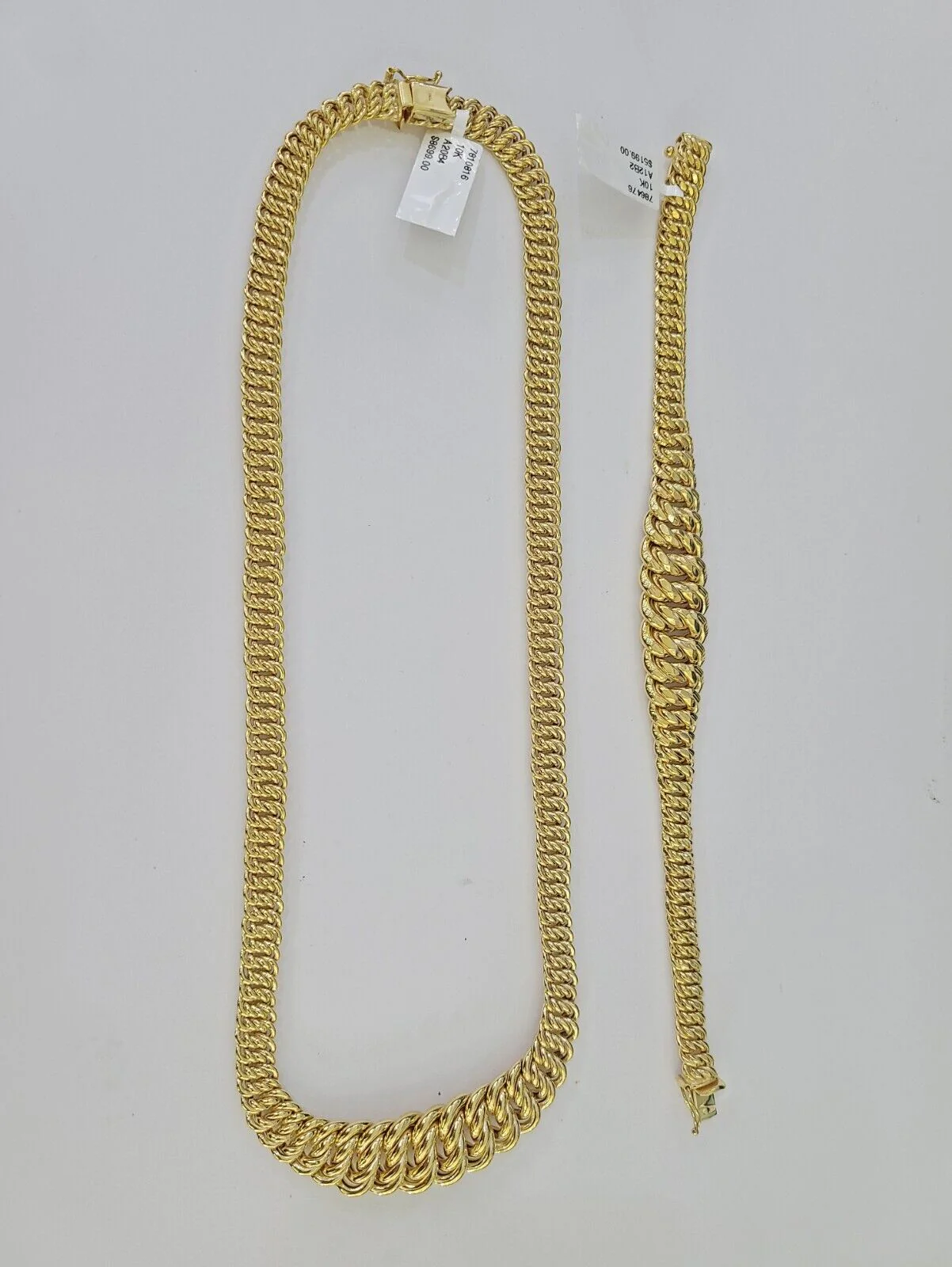 10K Gold Flat Byzantine Link Princesa Necklace Bracelet 7mm Real Yellow SET - Image 6