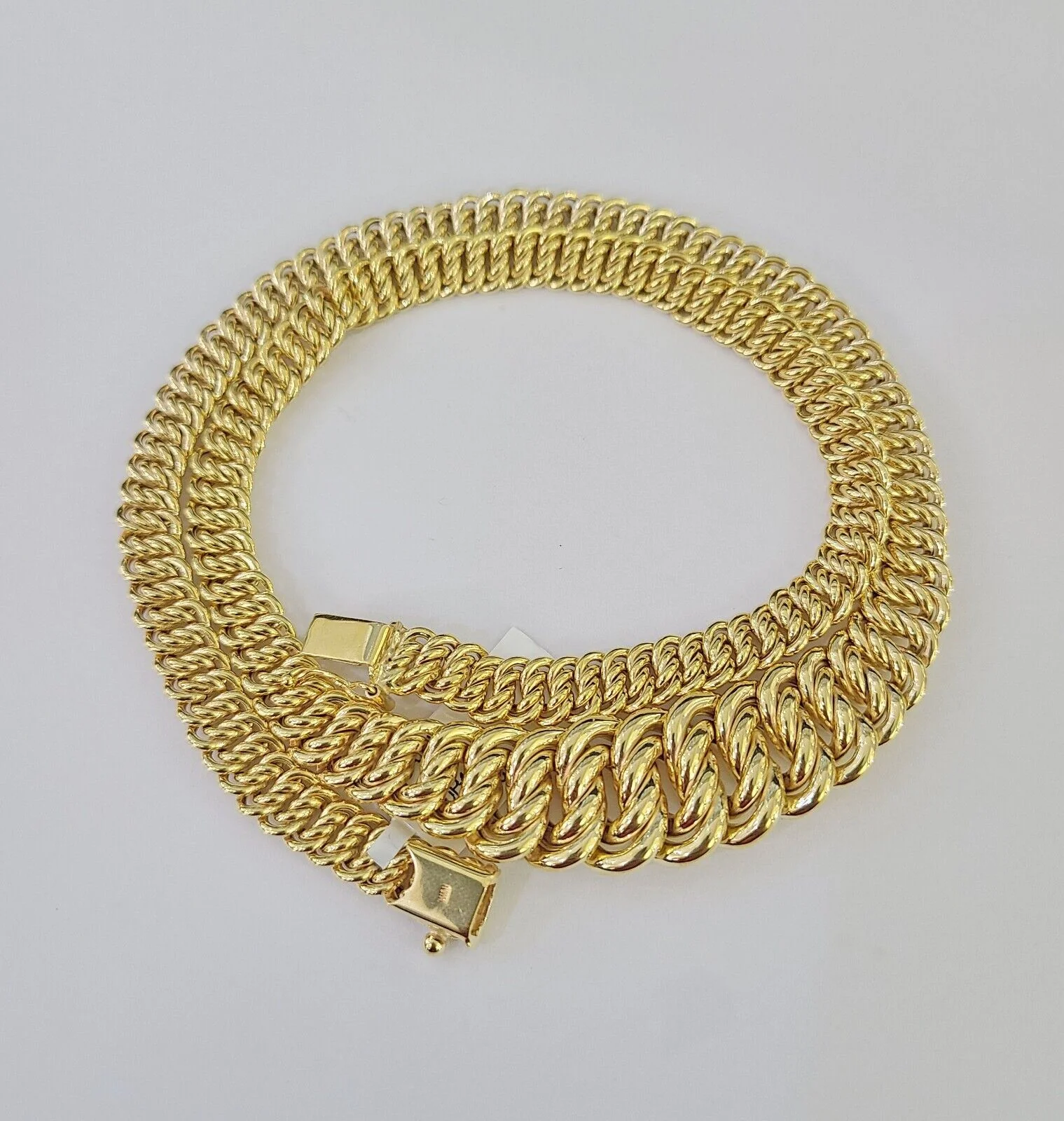 10K Gold Flat Byzantine Link Princesa Necklace Bracelet 7mm Real Yellow SET - Image 7