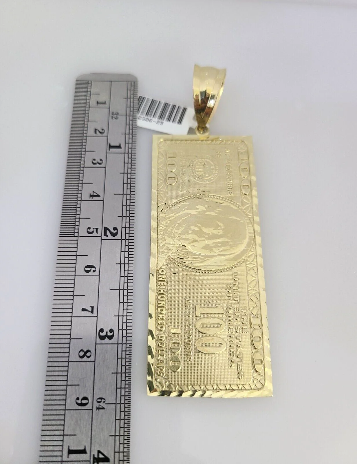 10k Gold Franco Chain 100 Dollar Bill Charm Pendant 4mm 18-28 Inch Necklace - Image 6