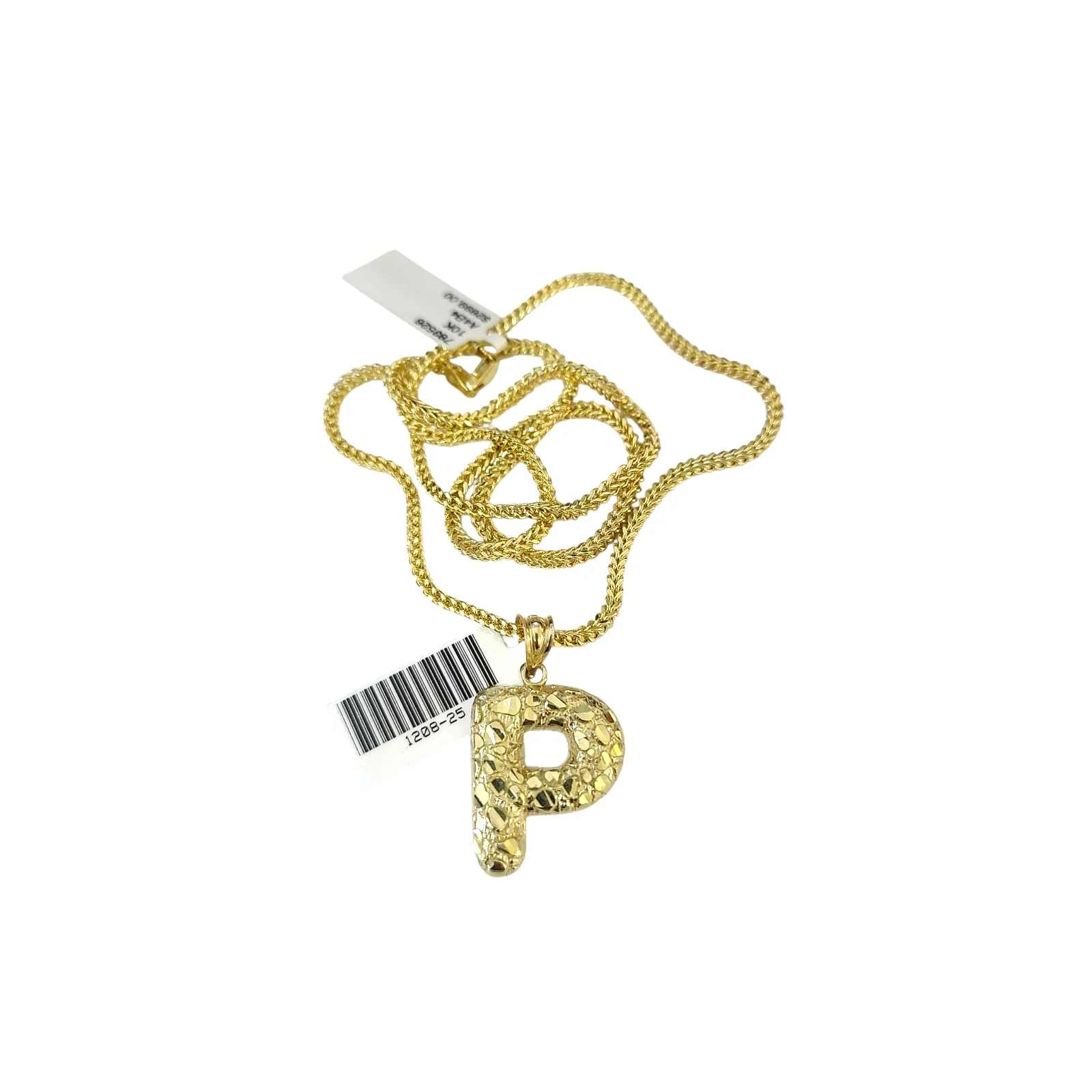 10k Gold Franco Chain 2.5mm 16"-26" P Nugget Initial Charm Pendant Necklace SET - Image 2