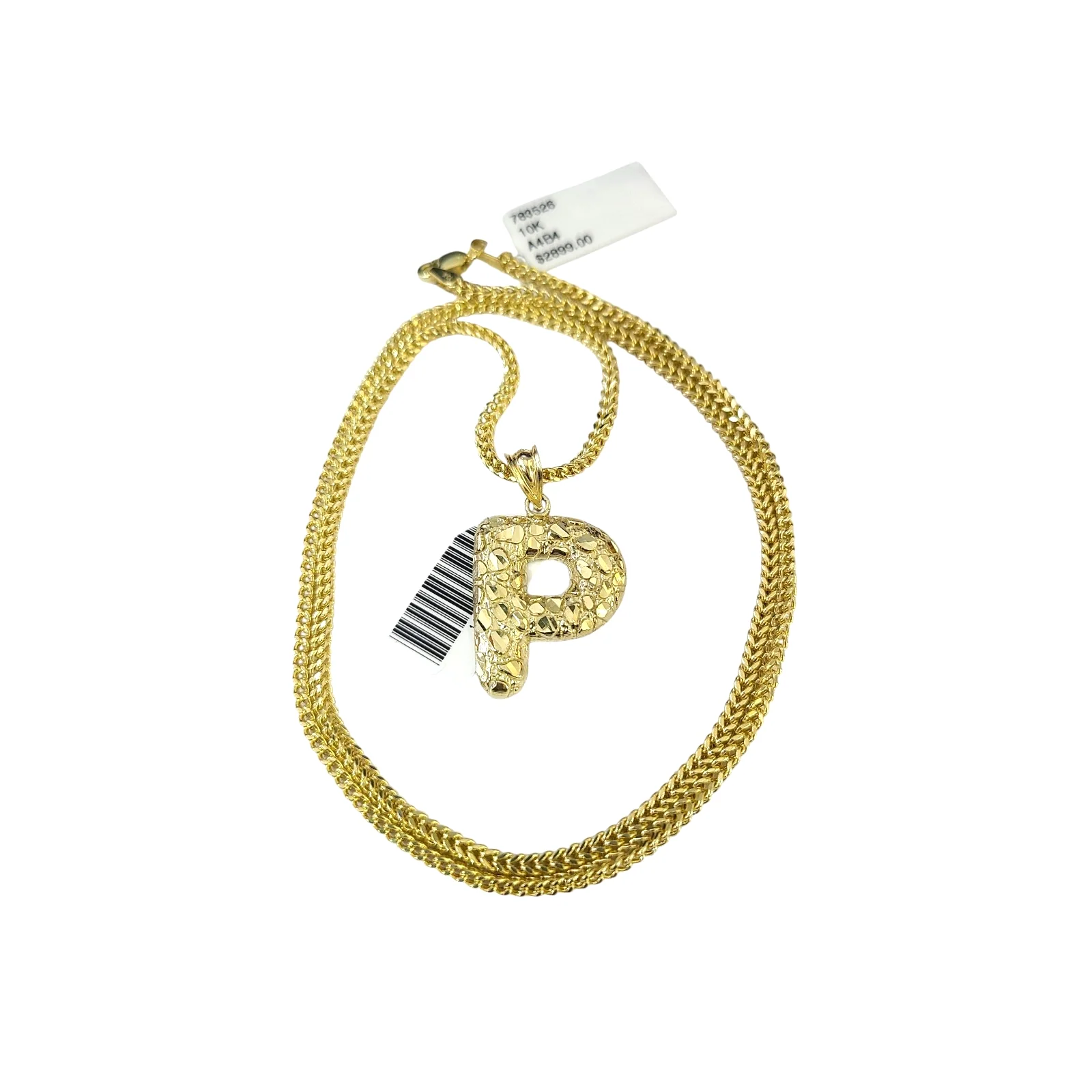 10k Gold Franco Chain 2.5mm 16"-26" P Nugget Initial Charm Pendant Necklace SET - Image 4