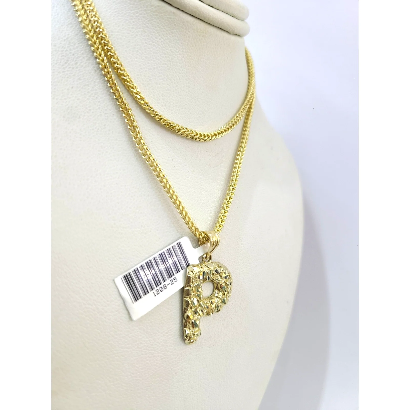10k Gold Franco Chain 2.5mm 16"-26" P Nugget Initial Charm Pendant Necklace SET - Image 5
