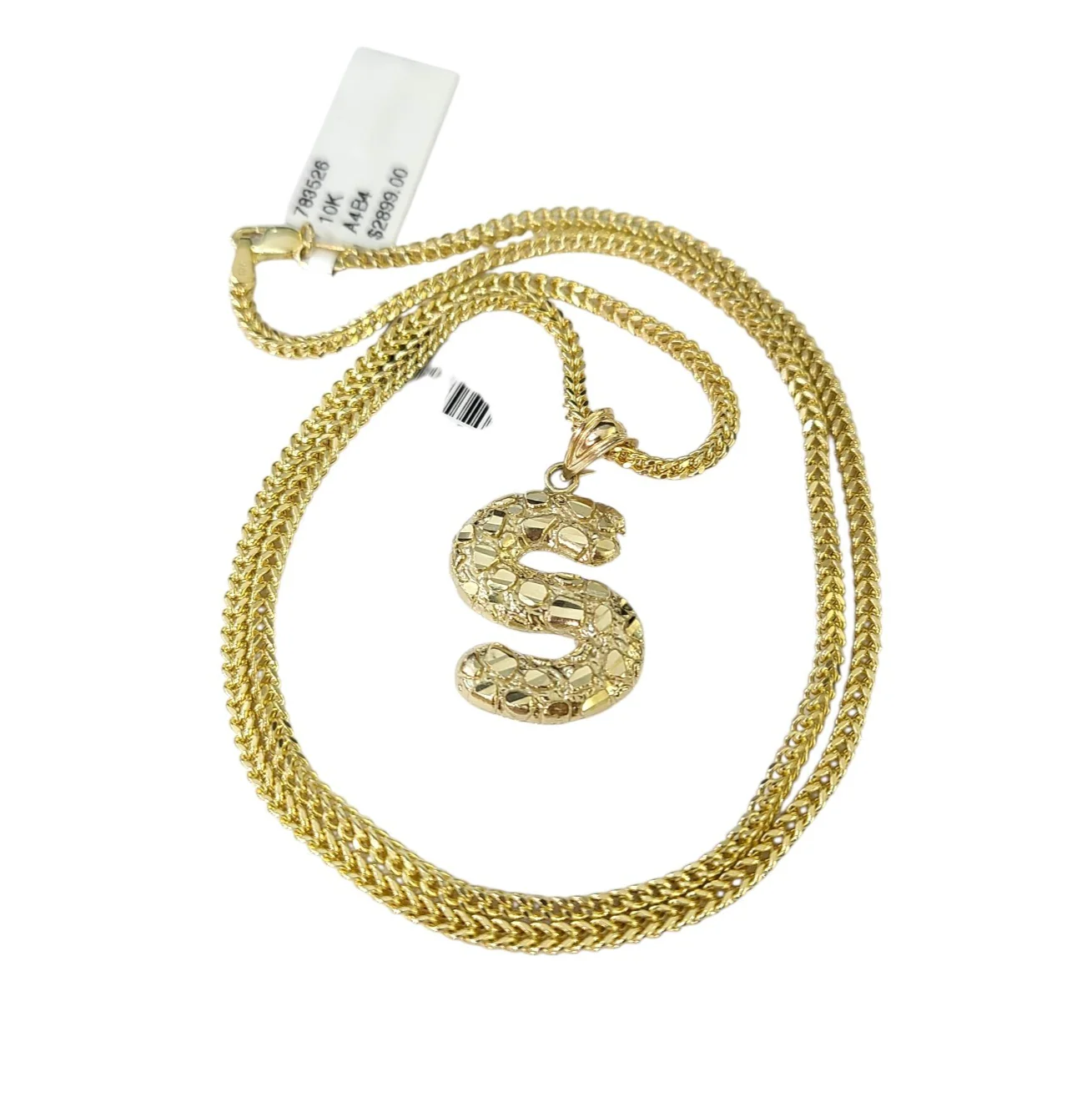 10k Gold Franco Chain 2.5mm 16"-26" S Nugget Initial Charm Pendant Necklace SET - Image 5