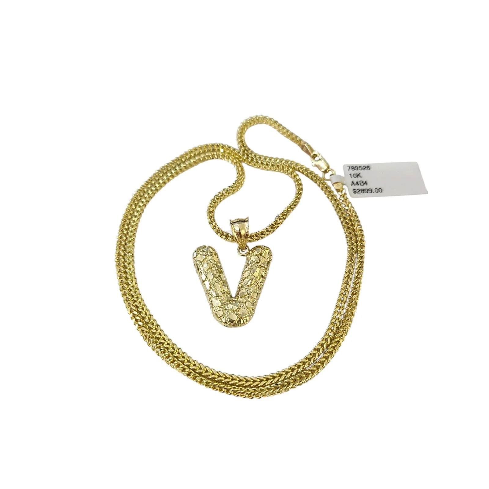 10k Gold Franco Chain 2.5mm 16"-26" V Nugget Initial Charm Pendant Necklace SET - Image 4