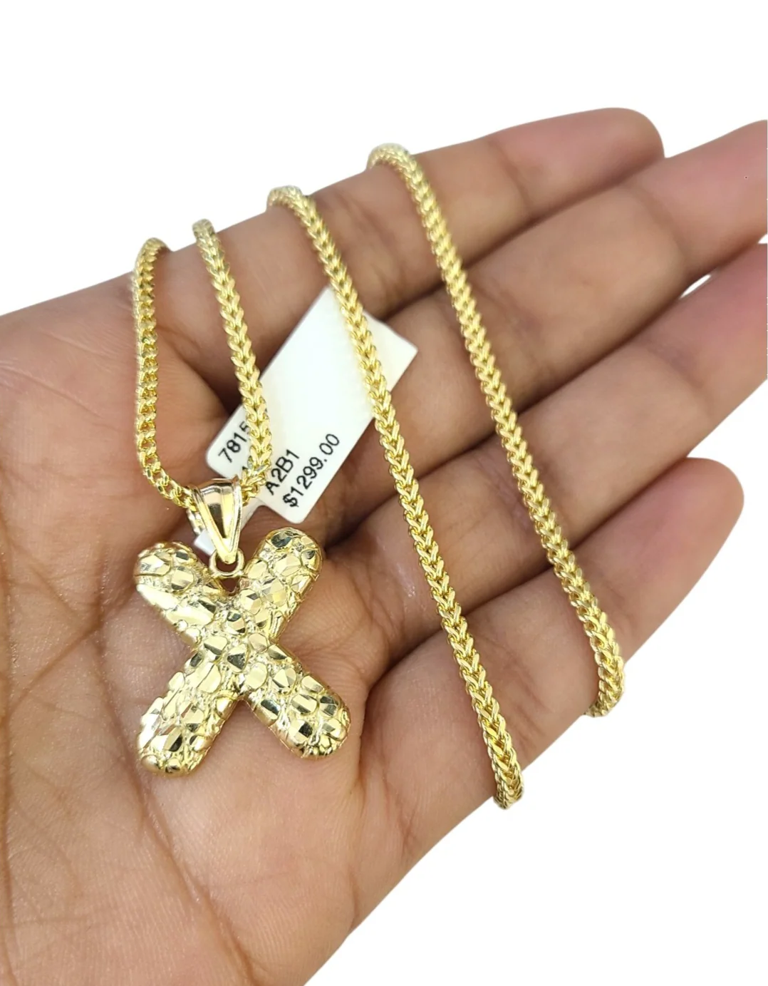 10k Gold Franco Chain 2.5mm 16"-26" X Nugget Initial Charm Pendant Necklace SET - Image 2