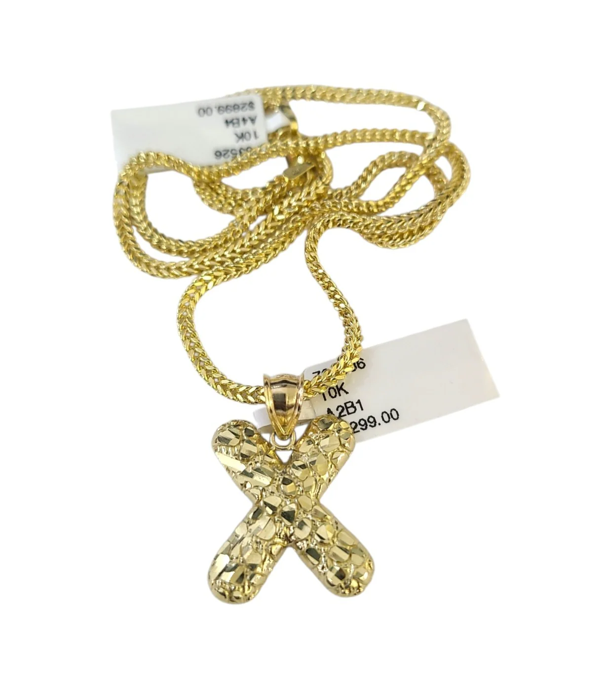 10k Gold Franco Chain 2.5mm 16"-26" X Nugget Initial Charm Pendant Necklace SET - Image 4