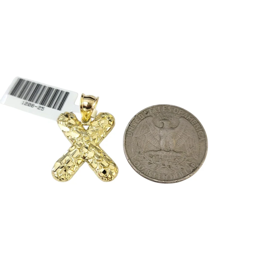10k Gold Franco Chain 2.5mm 16"-26" X Nugget Initial Charm Pendant Necklace SET - Image 5
